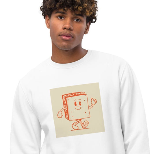 Stay cozy in the Positive 'Happy Sandwich' Retro Organic Cotton Sweatshirt—a must-have vintage look!