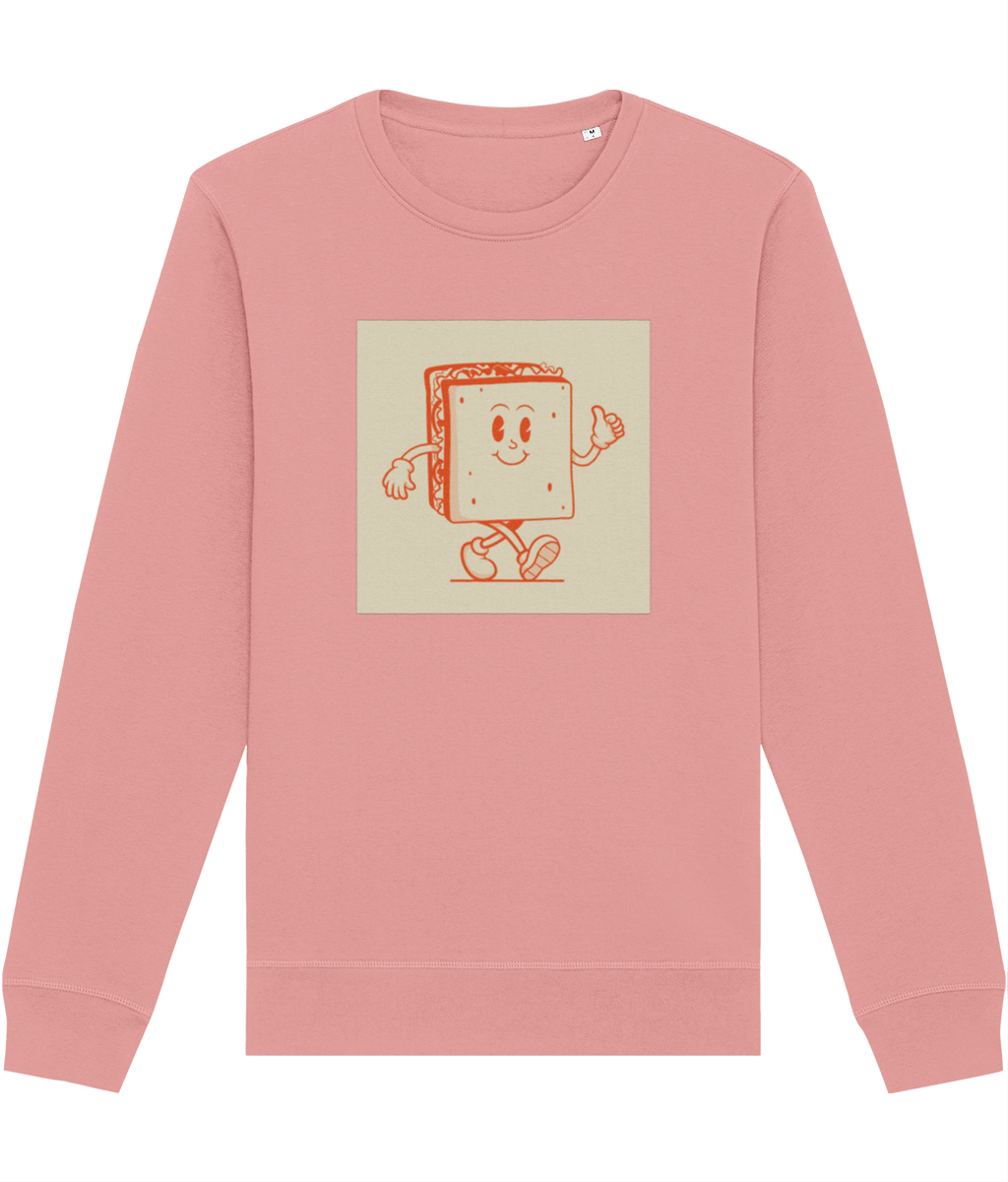 Stay stylish with the Positive 'Happy Sandwich' Retro Organic Cotton Sweatshirt, a vintage essential!