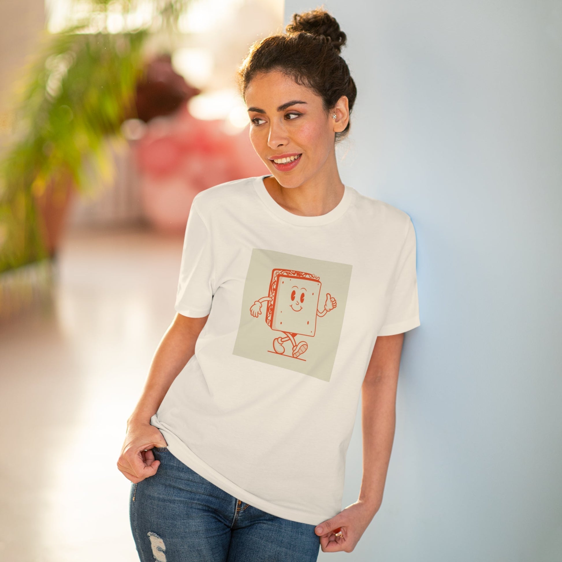 Add vintage charm with the Positive 'Happy Sandwich' Retro Organic Cotton T-Shirt, perfect for women!