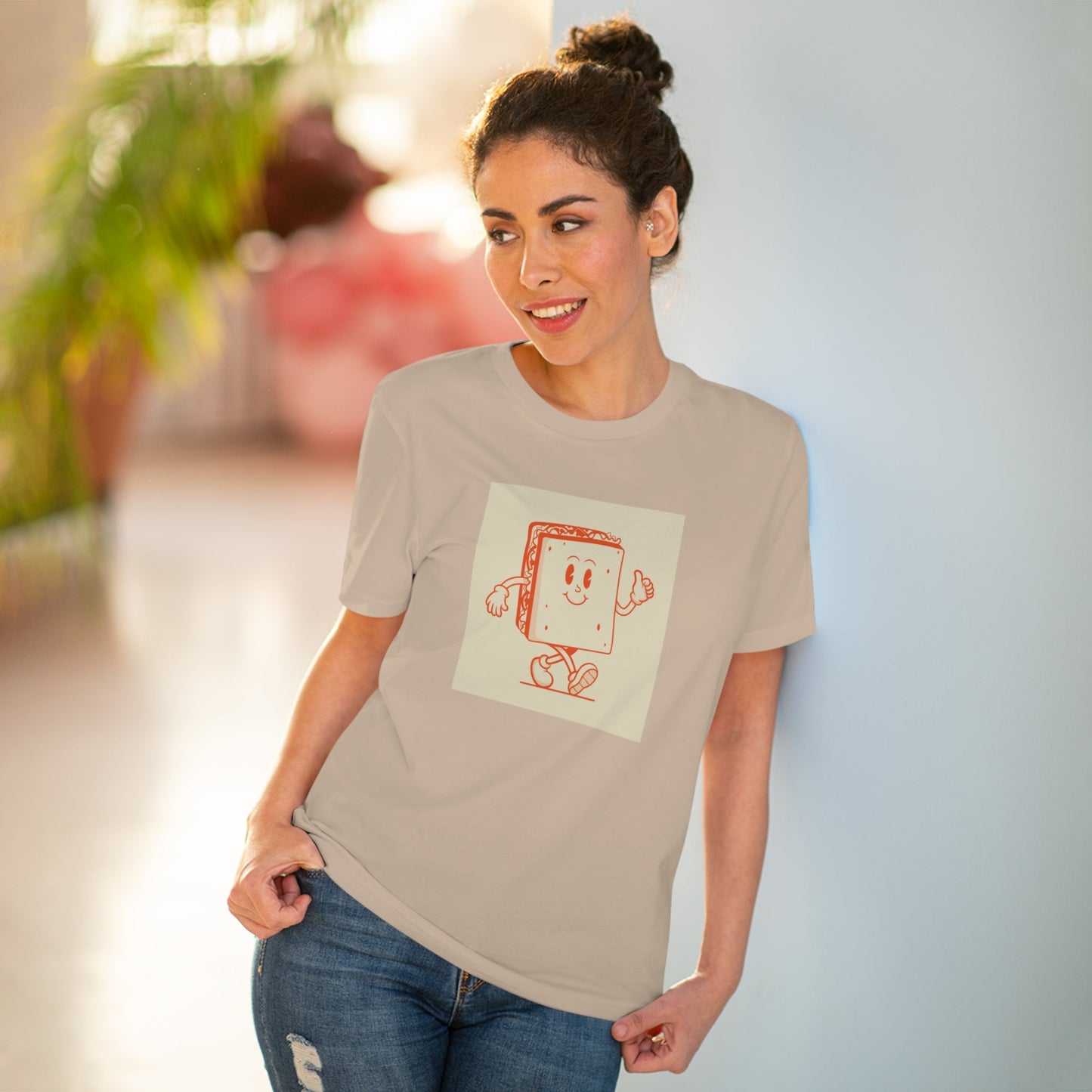 The Positive 'Happy Sandwich' Retro Organic Cotton T-Shirt is a timeless pick for retro t-shirts for women.
