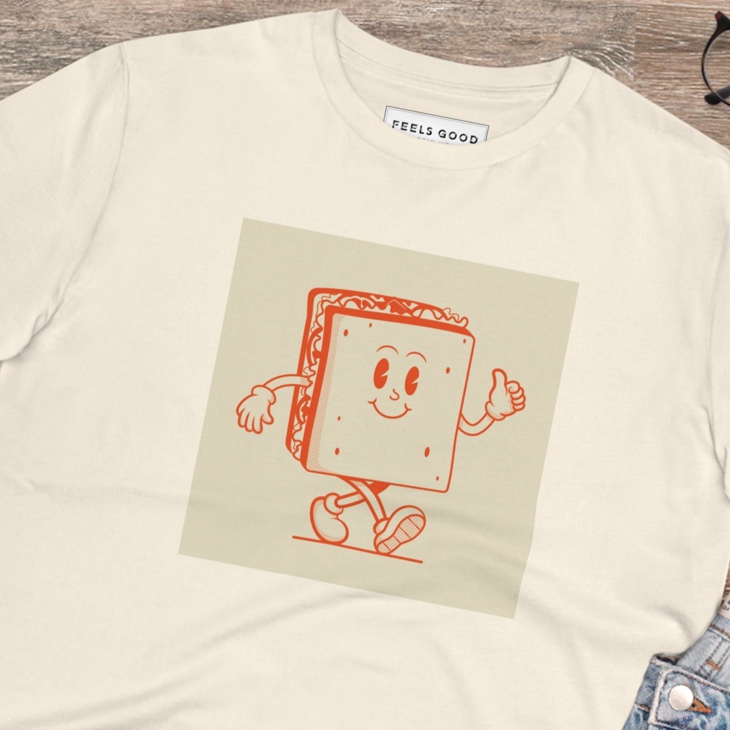 Stay stylish with the Positive 'Happy Sandwich' Retro Organic Cotton T-Shirt—a must-have retro slogan tee!