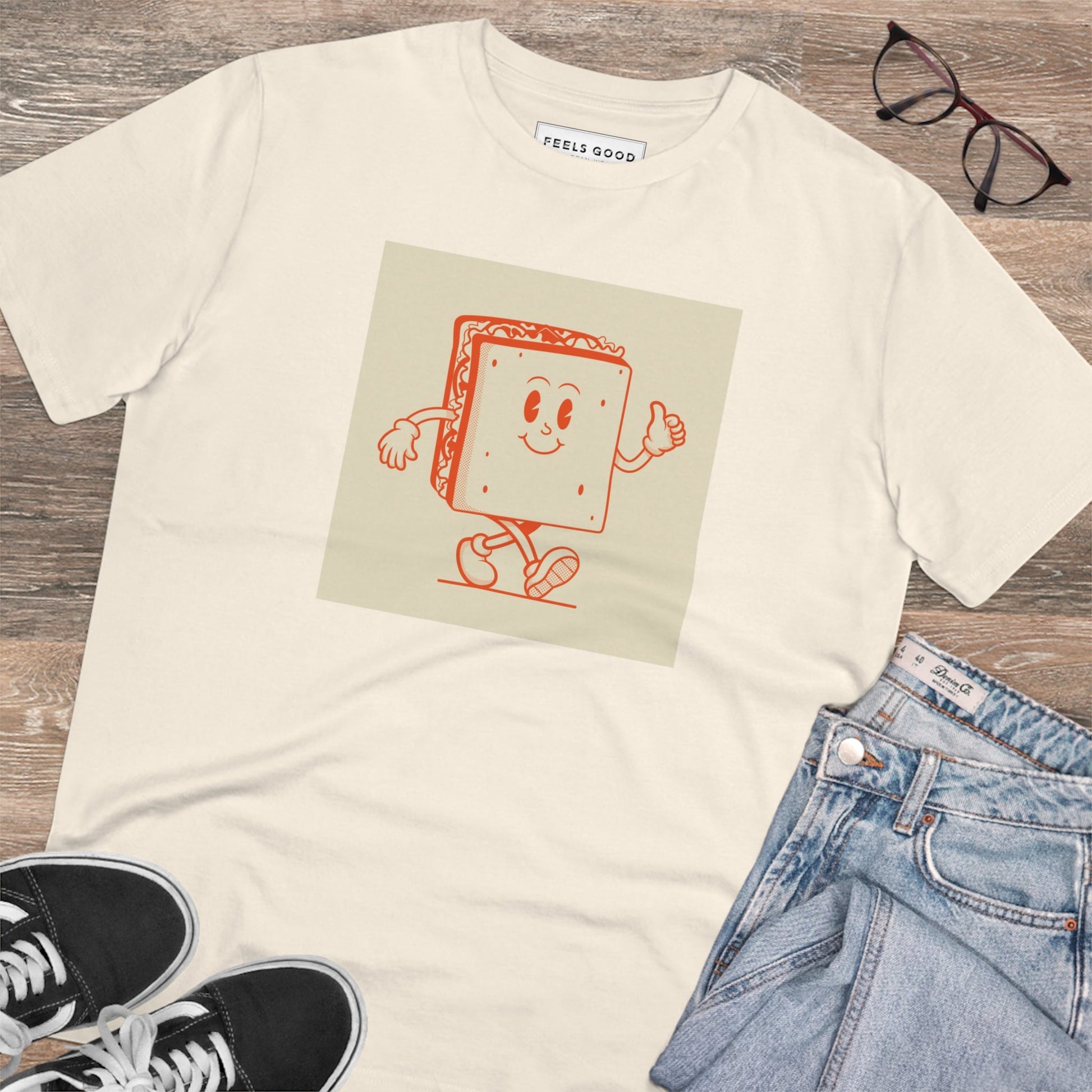 Make a statement with the Positive 'Happy Sandwich' Retro Organic Cotton T-Shirt—perfect for retro tees!
