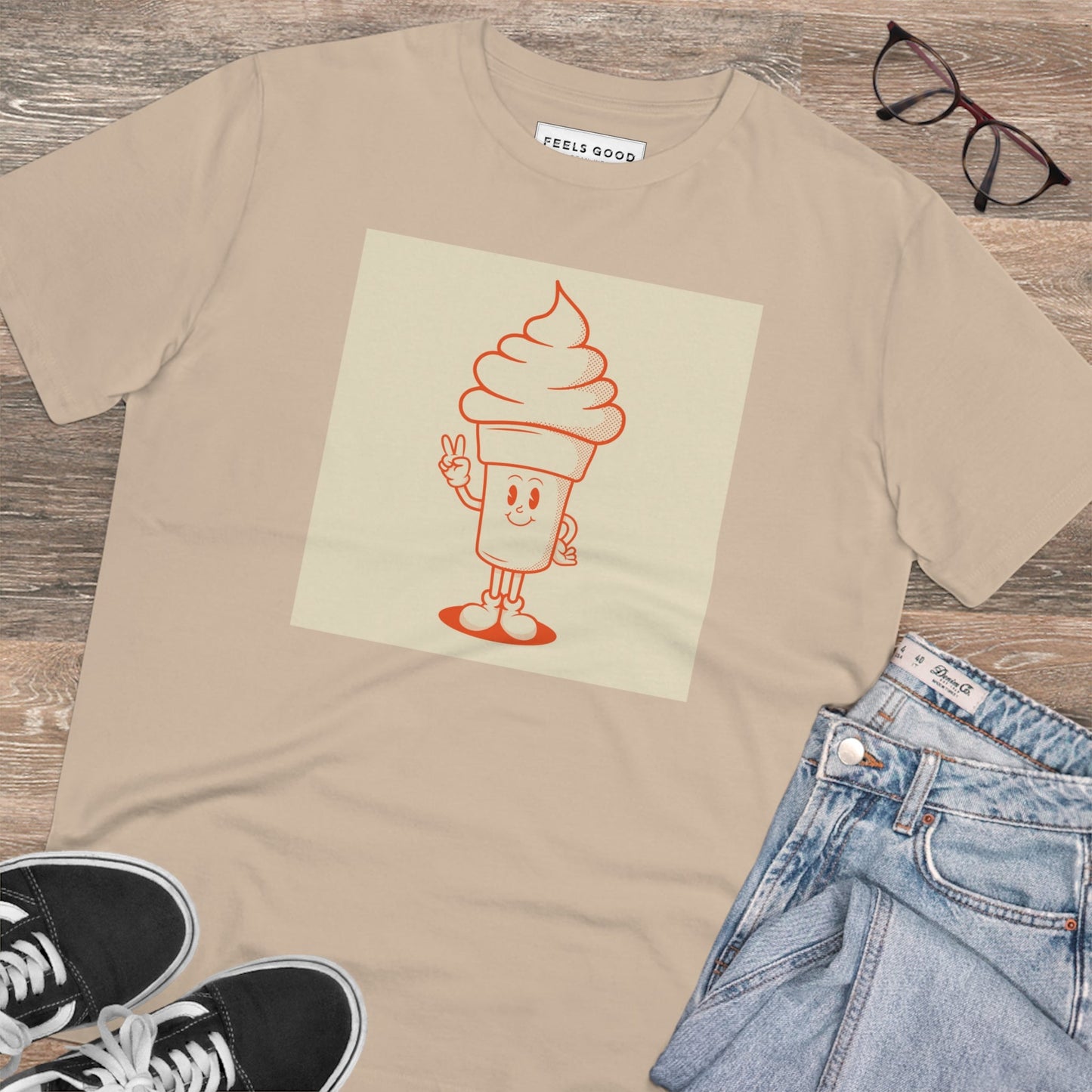 Express yourself with the Positive 'Ice-cream Scoop' Retro Organic Cotton T-shirt! Vintage slogan t-shirt.