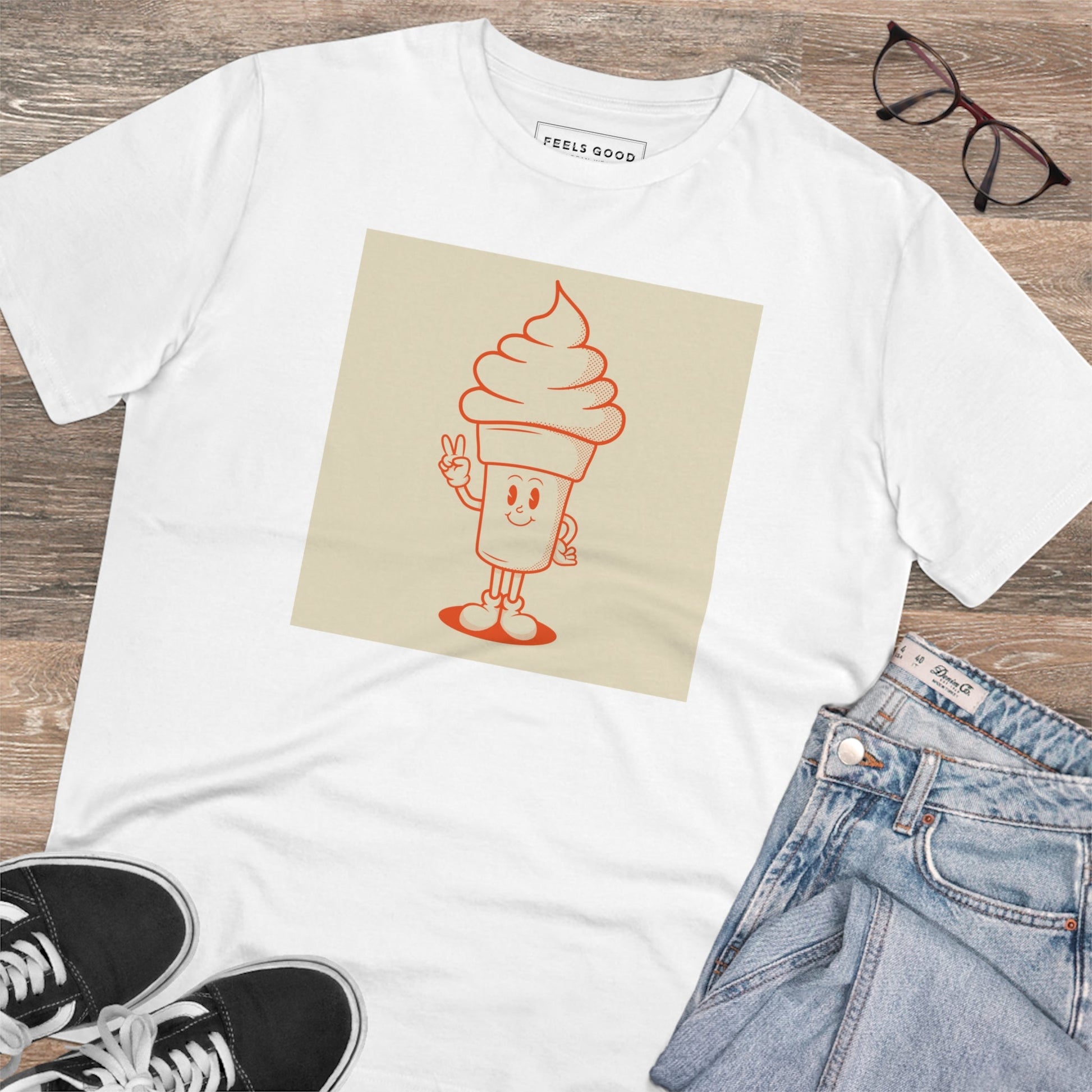 Add a vintage vibe with the Positive 'Ice-cream Scoop' Retro Organic Cotton T-shirt! Retro women's tees.