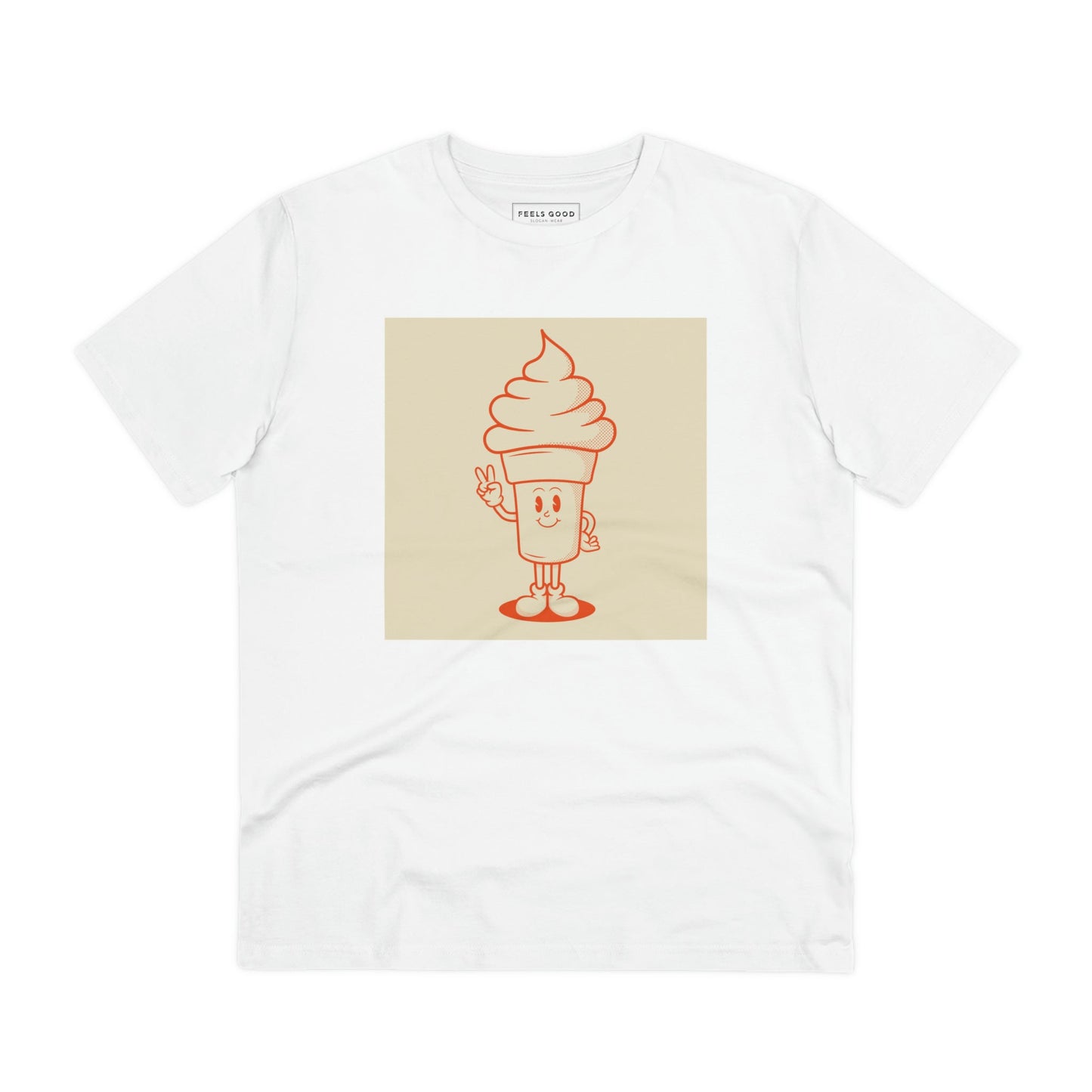 Classic vibes meet comfort in the Positive 'Ice-cream Scoop' Retro Organic Cotton T-shirt! Retro tshirt for men.