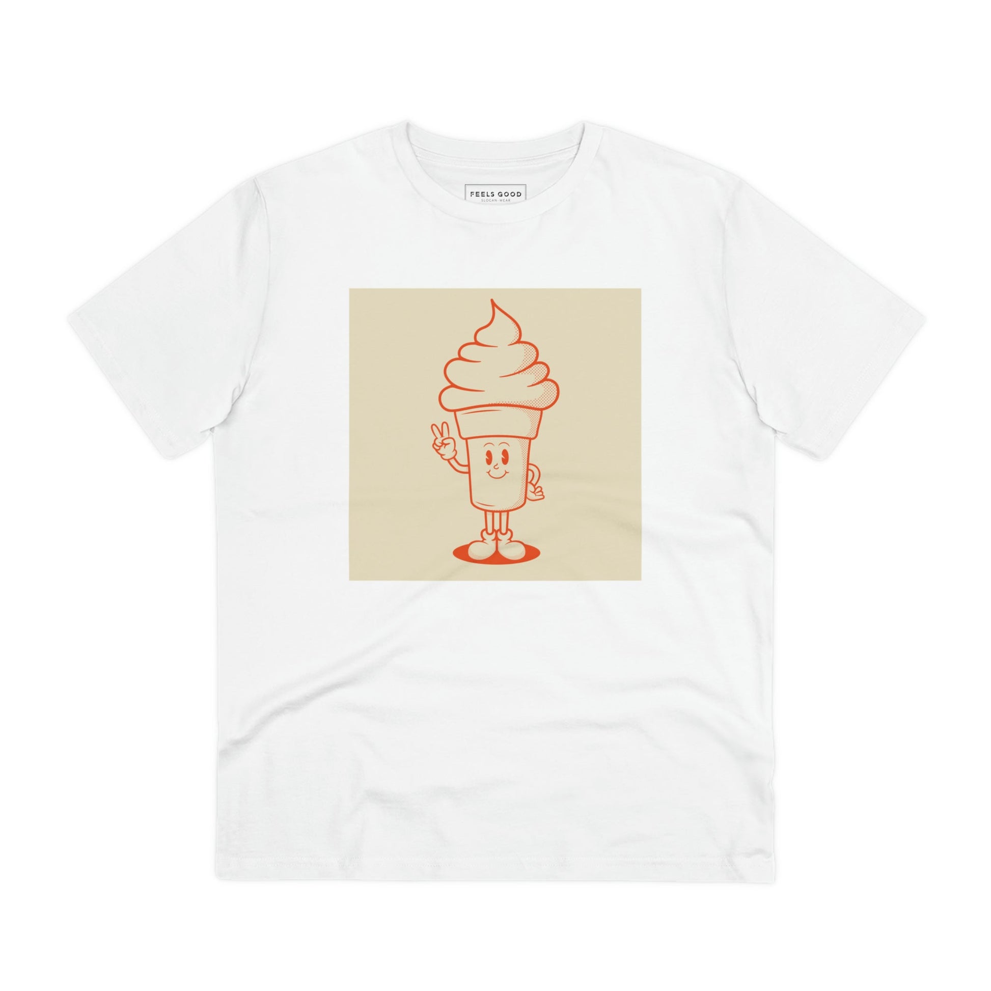 Classic vibes meet comfort in the Positive 'Ice-cream Scoop' Retro Organic Cotton T-shirt! Retro tshirt for men.