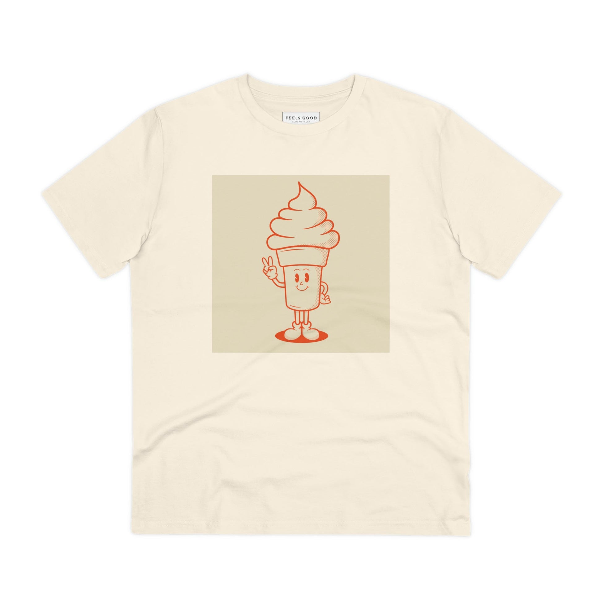 A cool twist on fashion, the Positive 'Ice-cream Scoop' Retro Organic Cotton T-shirt! Retro style t-shirts.