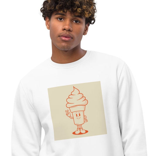Stay cozy in our Positive 'Ice-cream Tub' Retro Organic Cotton Sweatshirt—a vintage classic!