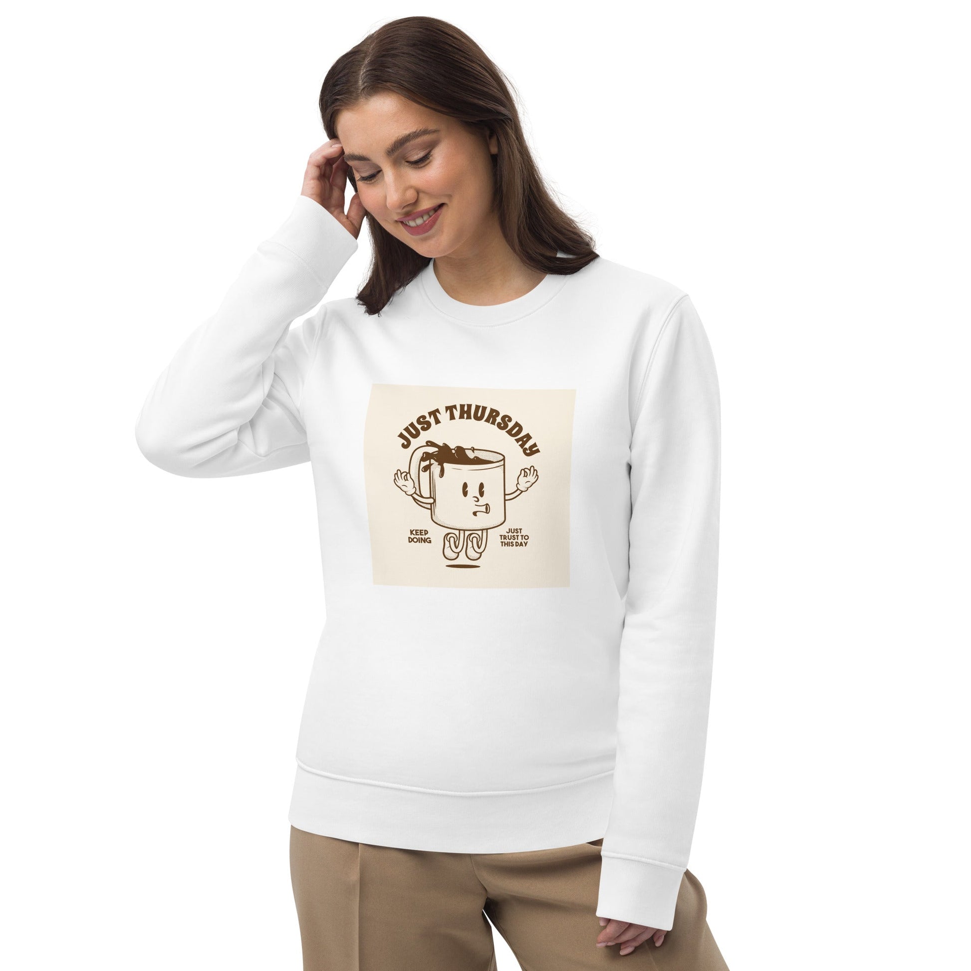 A must-have Positive 'Just Thursday' Retro Organic Cotton Sweatshirt—your new go-to vintage sweatshirt!