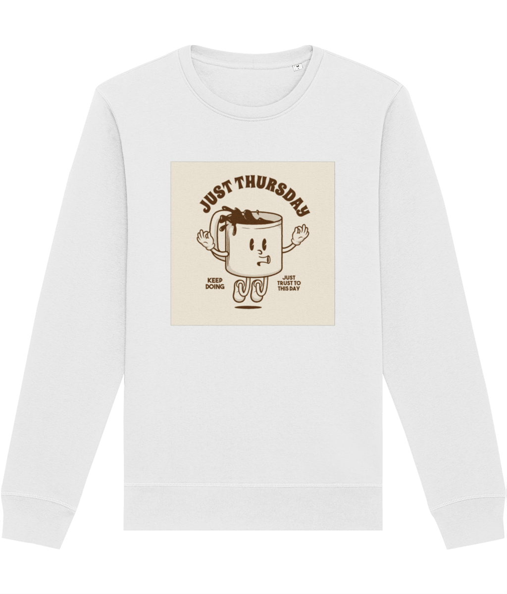 The Positive 'Just Thursday' Retro Organic Cotton Sweatshirt is a wardrobe must-have for vintage lovers!