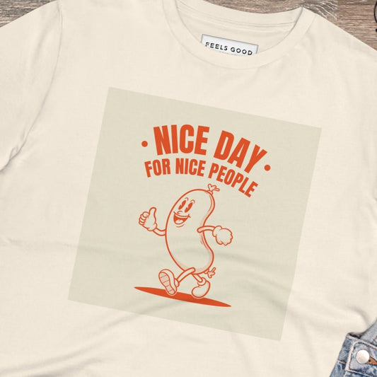 Positive 'Nice People' retro organic cotton t-shirt – A must-have retro slogan t-shirt for all!