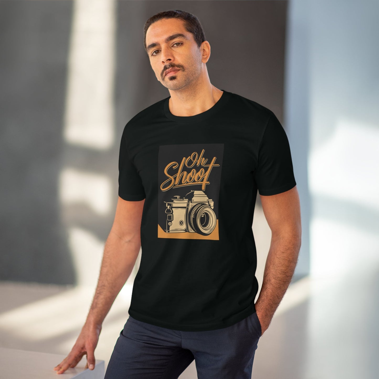 Rock a cool vibe with the Positive 'Oh Shoot!' retro organic cotton t-shirt, perfect for vintage lovers.