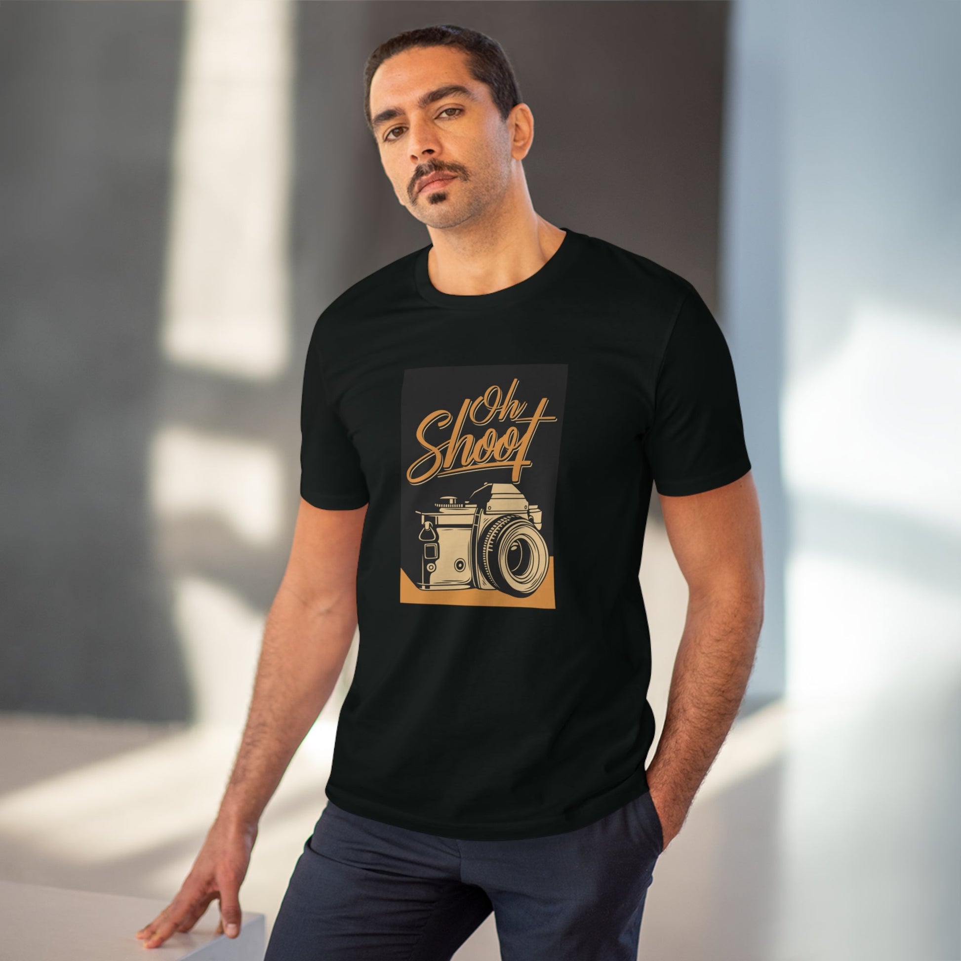 Rock a cool vibe with the Positive 'Oh Shoot!' retro organic cotton t-shirt, perfect for vintage lovers.