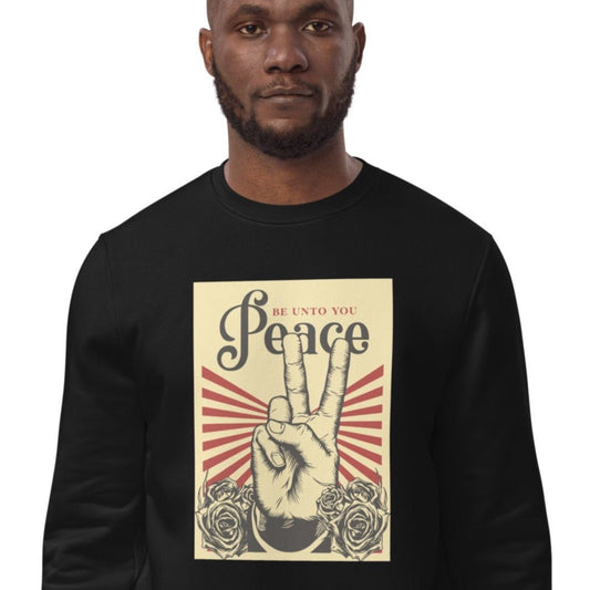 Stay cozy in the Positive 'Peace Be Unto You' Retro Organic Cotton Sweatshirt—a vintage classic.
