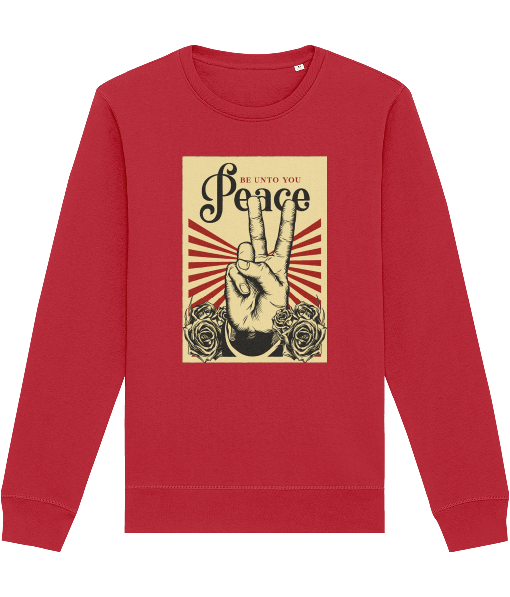 Express yourself in the Positive 'Peace Be Unto You' Retro Organic Cotton Sweatshirt, a crew essential.