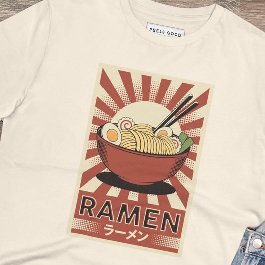 Stay stylish with the Positive 'Ramen' Retro Organic Cotton T-Shirt—a must-have retro slogan tee.