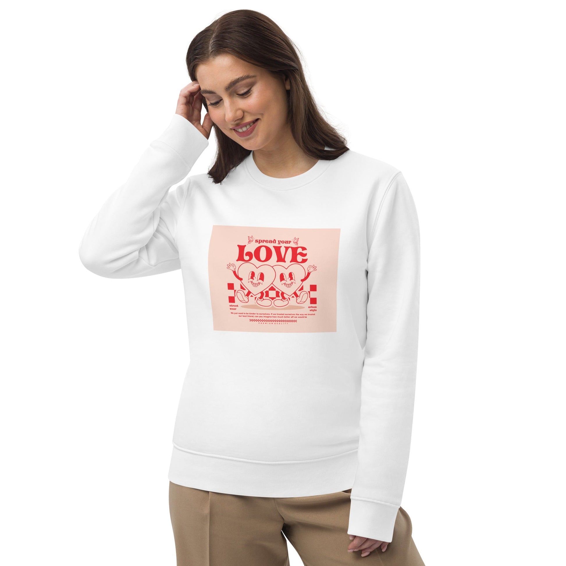The Positive 'Spread Your Love' Retro Organic Cotton Sweatshirt blends comfort with vintage charm!