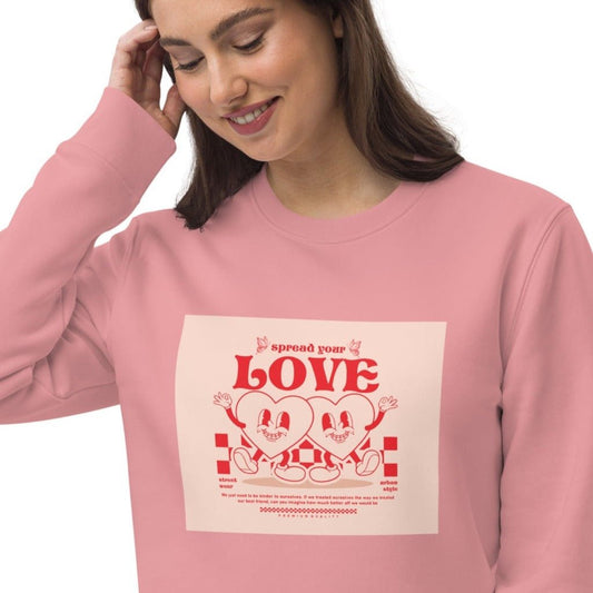 Stay cozy in the Positive 'Spread Your Love' Retro Organic Cotton Sweatshirt—a must-have vintage look!
