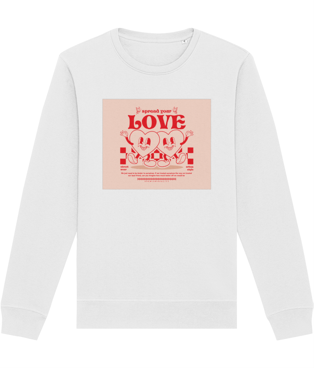 A trendy Positive 'Spread Your Love' Retro Organic Cotton Sweatshirt—vintage charm meets comfort!