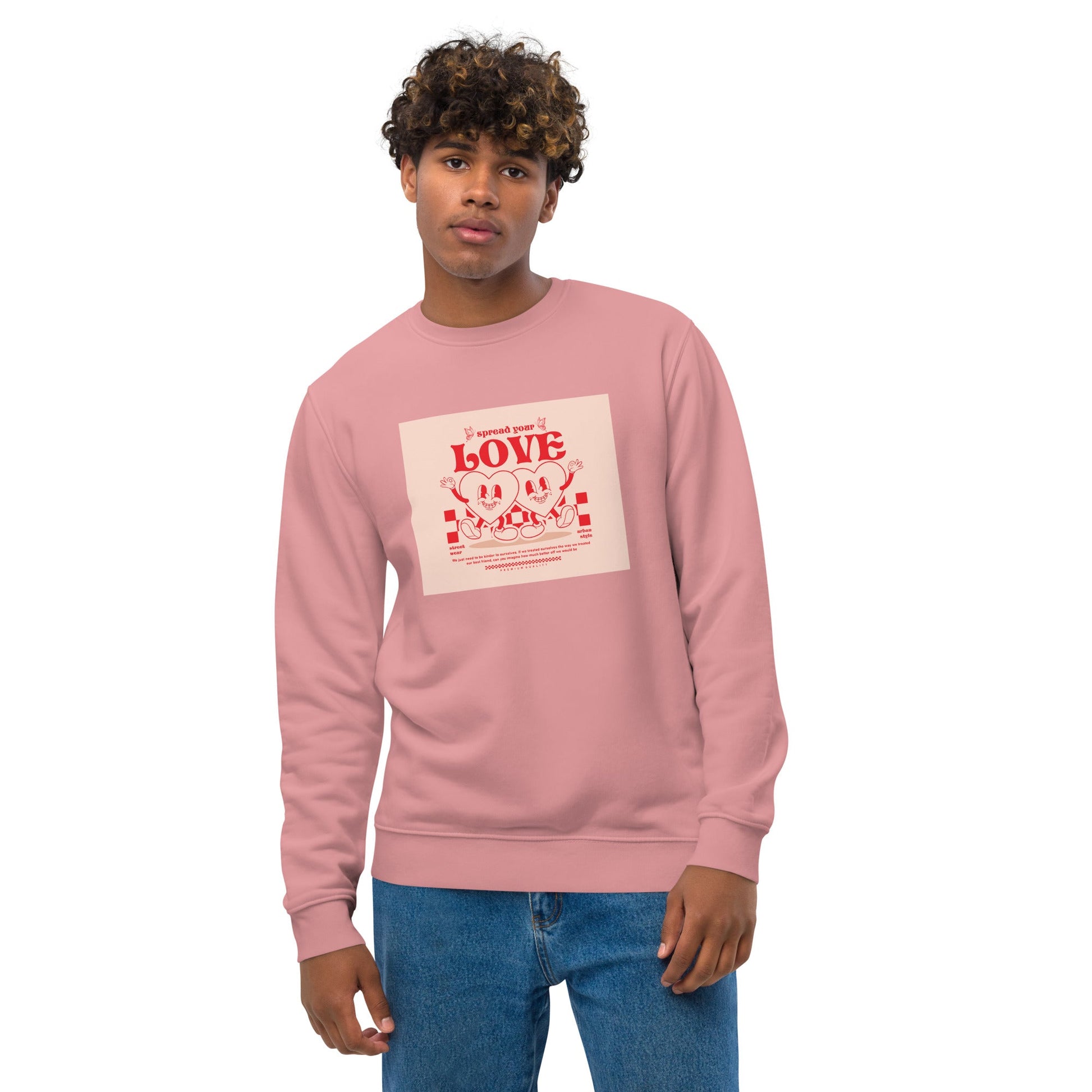Rock a Positive 'Spread Your Love' Retro Organic Cotton Sweatshirt—your go-to retro sweatshirt!