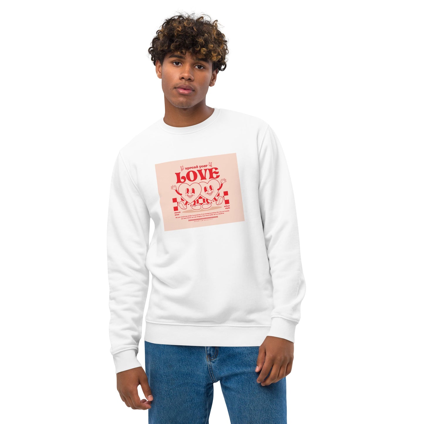 A stylish Positive 'Spread Your Love' Retro Organic Cotton Sweatshirt—perfect for vintage lovers!