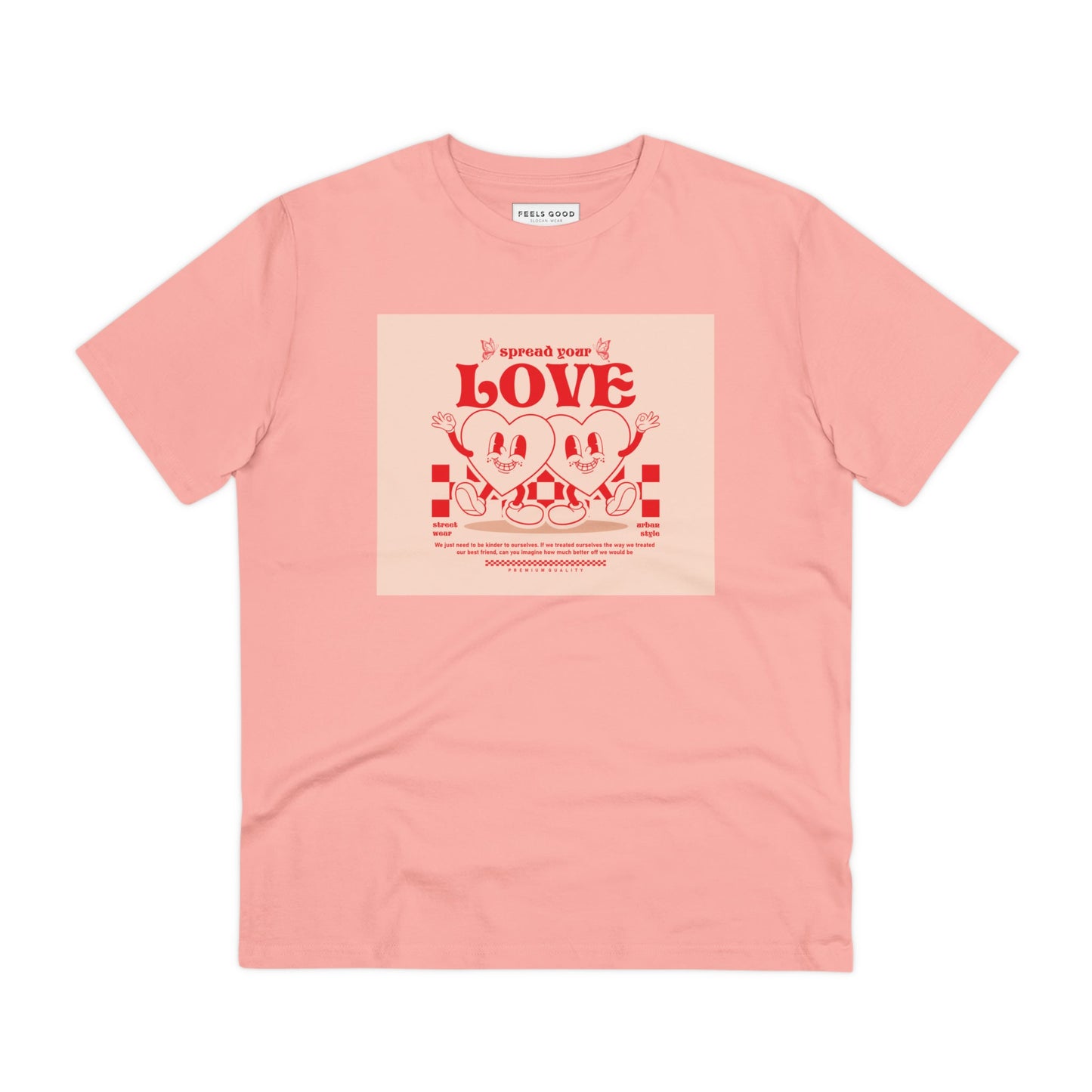 Get groovy with the Positive 'Spread Your Love' Retro Organic Cotton T-Shirt – retro vibes all day!