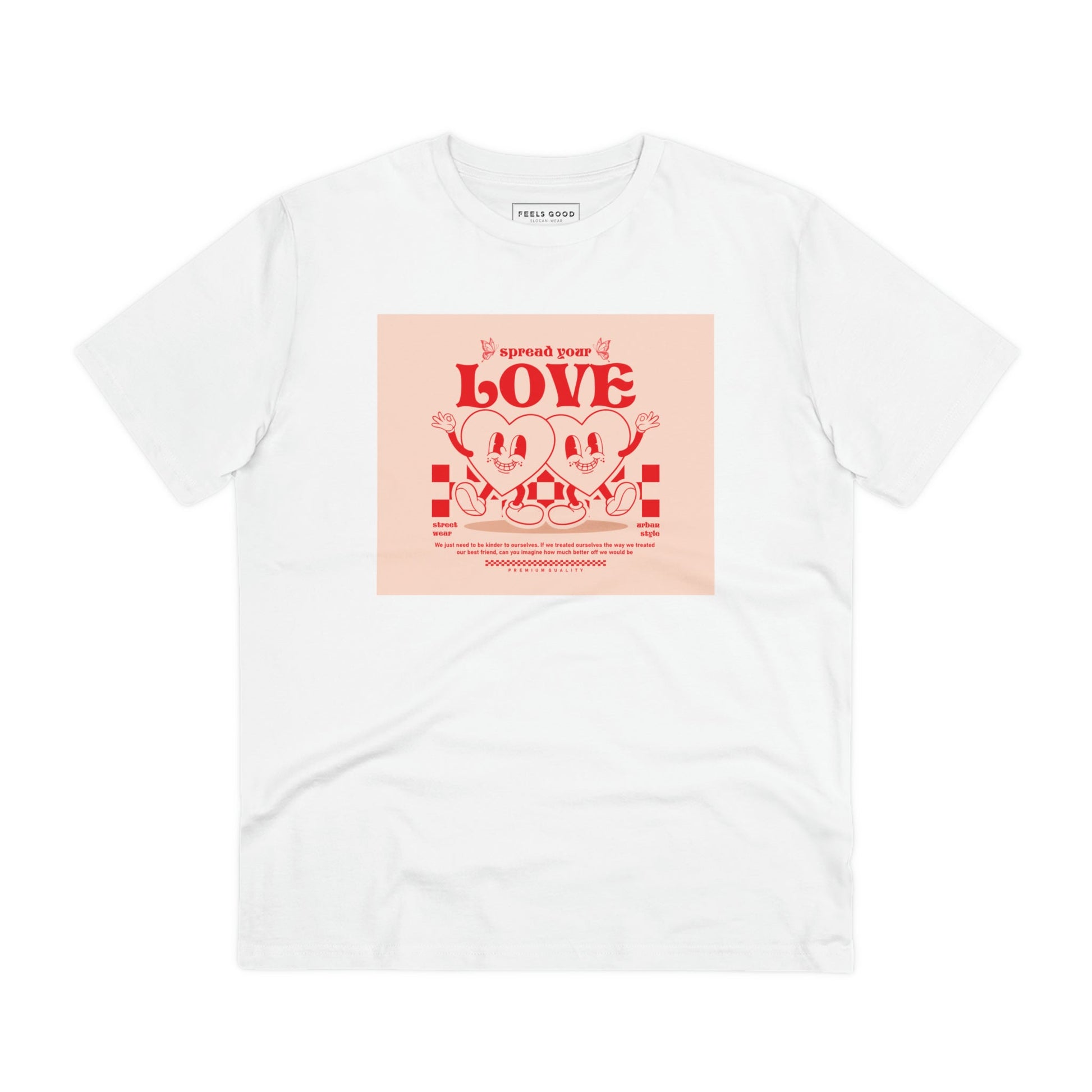 Feel the retro charm of the Positive 'Spread Your Love' Retro Organic Cotton T-Shirt – shop now!