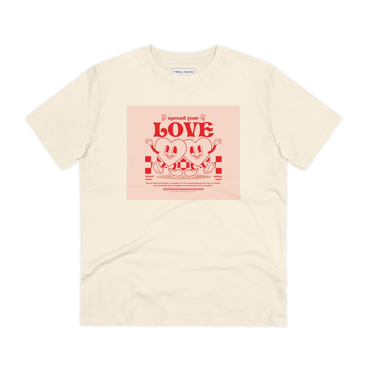 The Positive 'Spread Your Love' Retro Organic Cotton T-Shirt is perfect for a casual retro vibe.