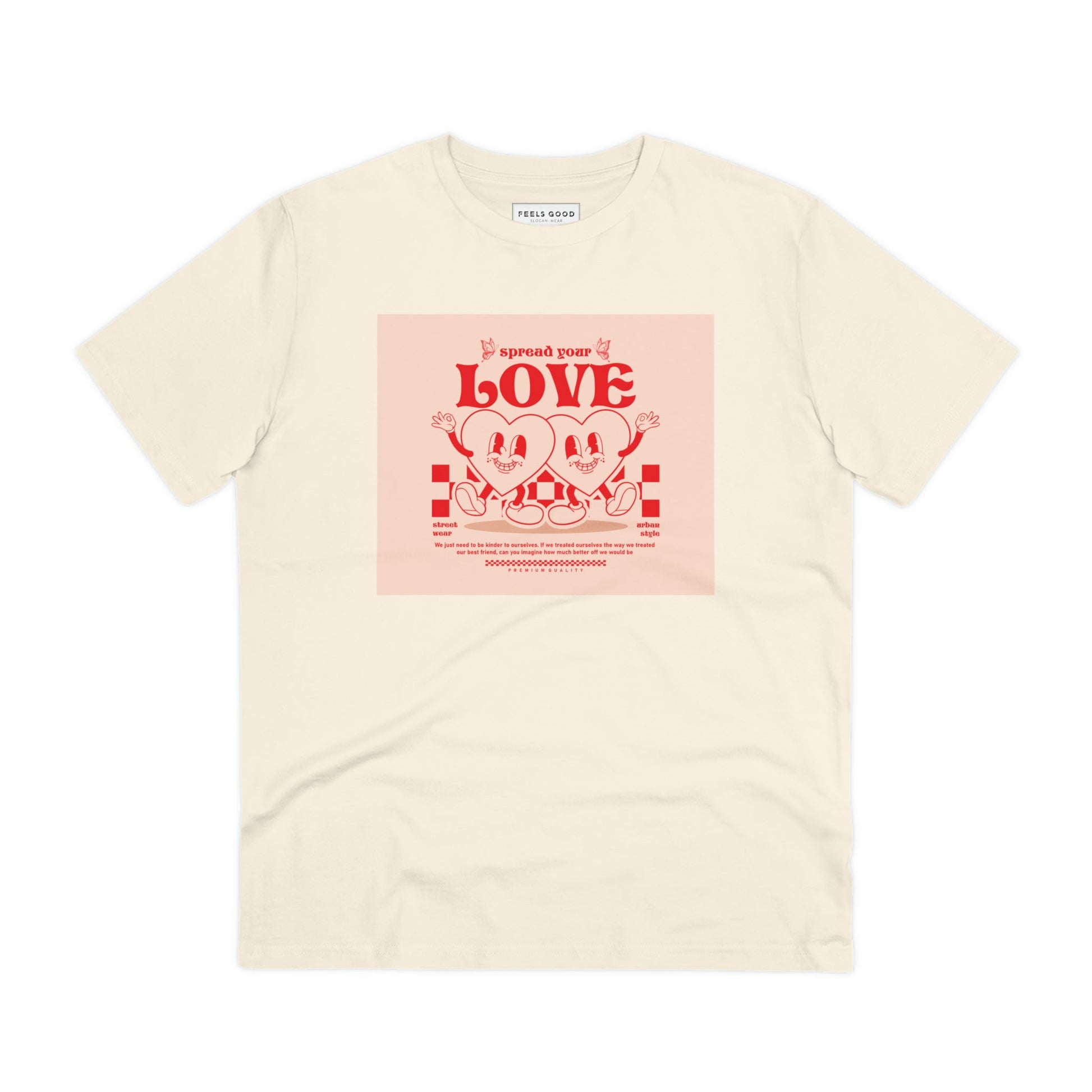 The Positive 'Spread Your Love' Retro Organic Cotton T-Shirt is perfect for a casual retro vibe.