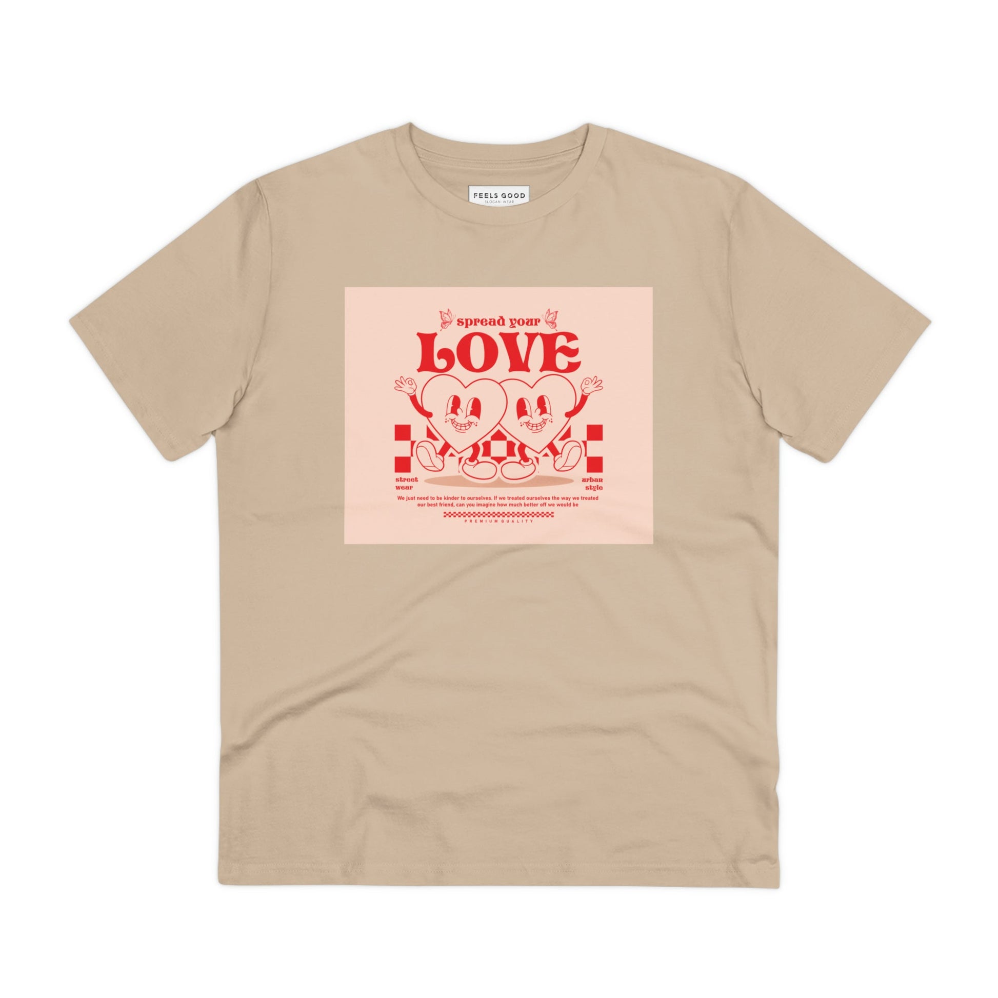Make a statement with the Positive 'Spread Your Love' Retro Organic Cotton T-Shirt – feel the love!