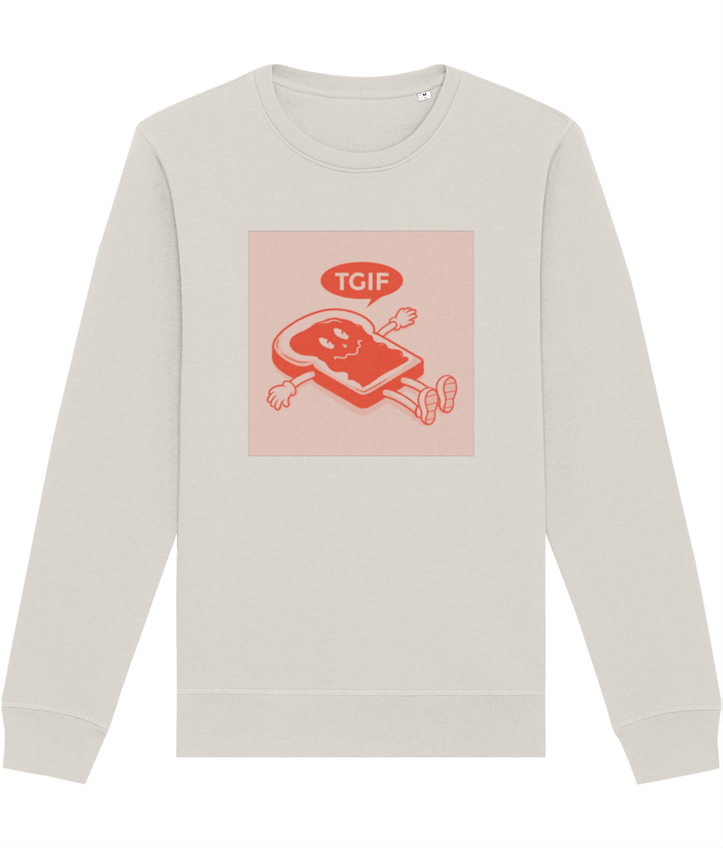 Upgrade your style with the Positive 'Thank God It's Friday' retro organic cotton Sweatshirt today!