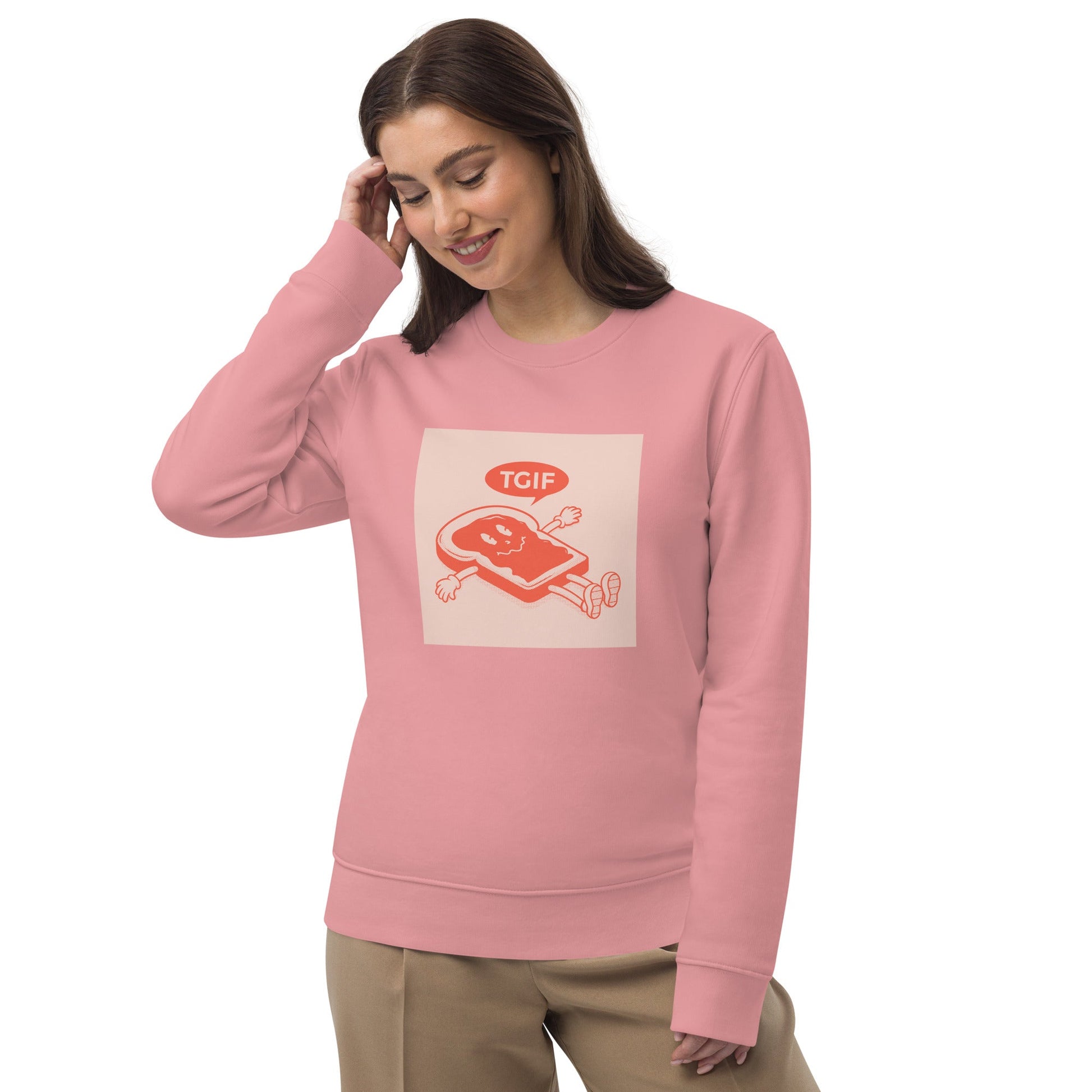 Stay stylish with the Positive 'Thank God It's Friday' retro organic cotton Sweatshirt – crew sweatshirt!