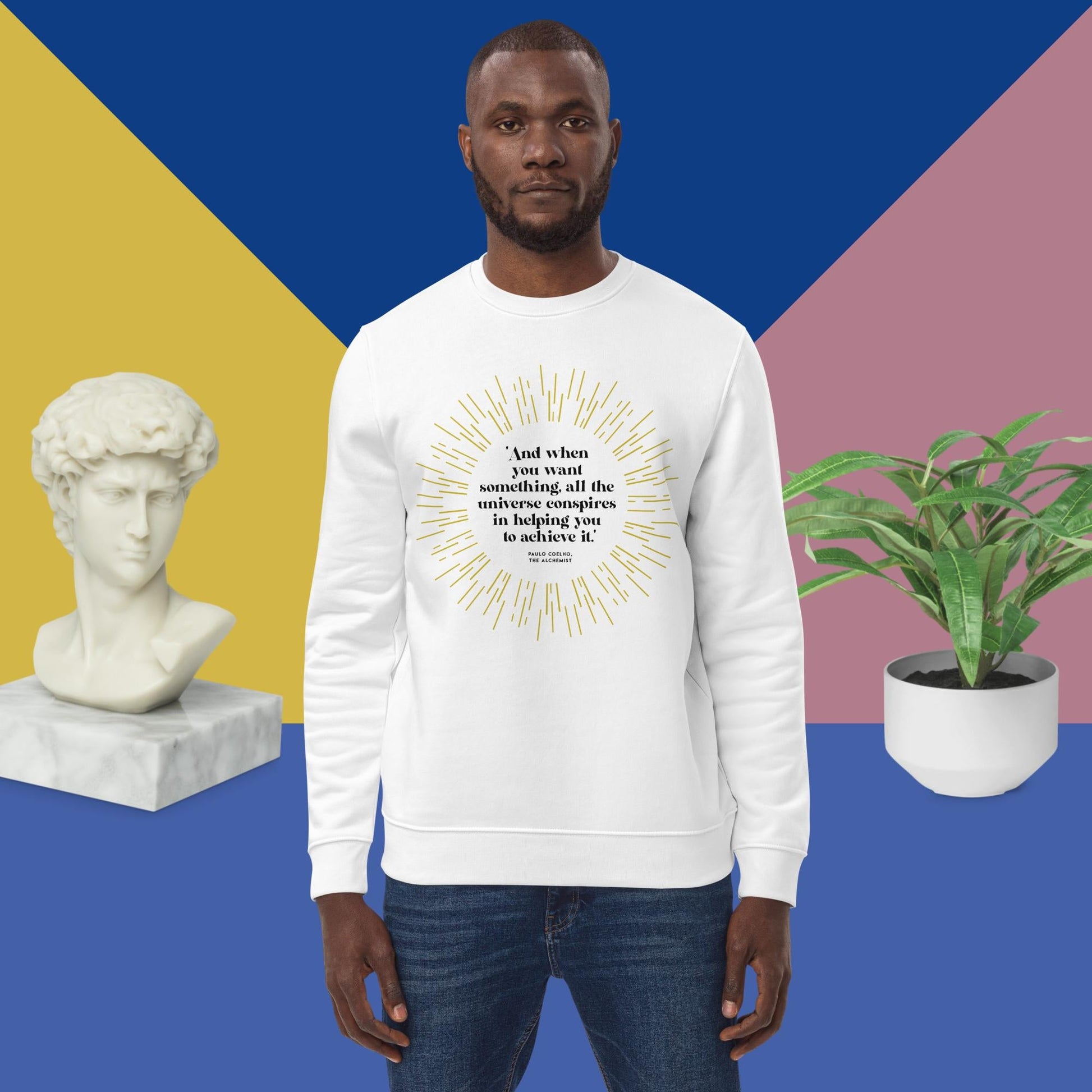 Trendy sweatshirt featuring Paulo Coelho’s famous quote about the universe and our world