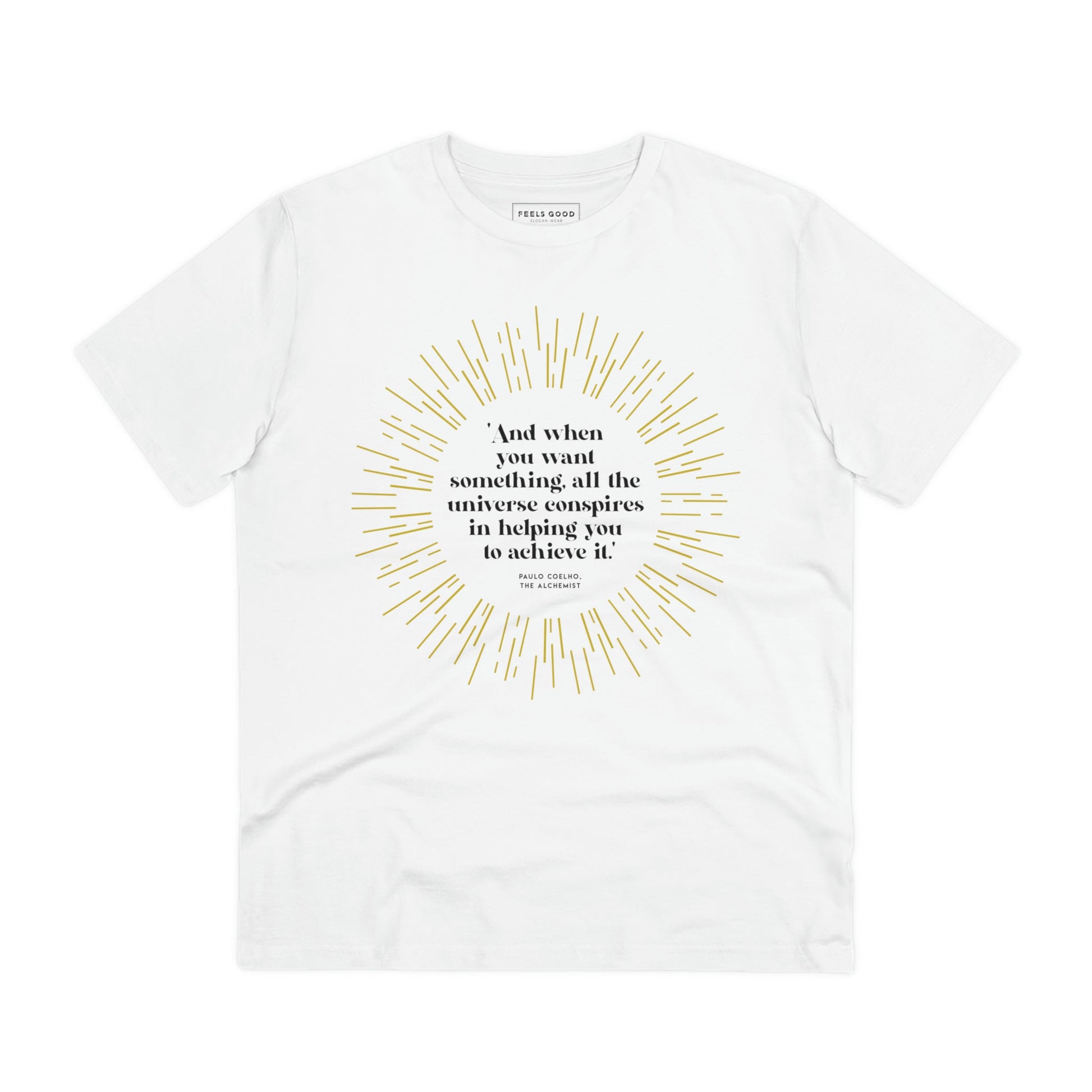 Positive The Alchemists organic tee promoting good vibes and ethical fashion.