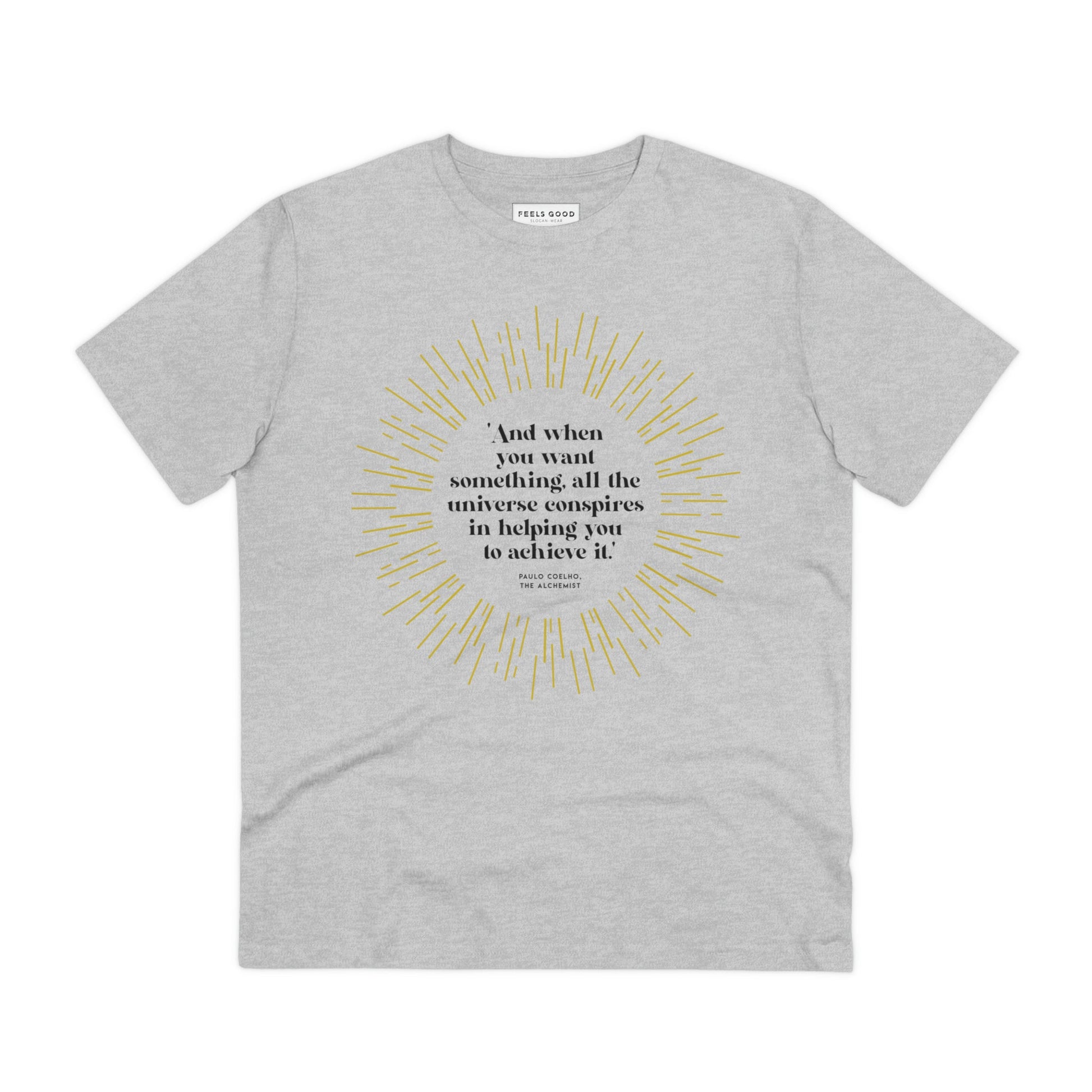 Unisex organic t-shirt with Positive The Alchemists slogan and relaxed fit.