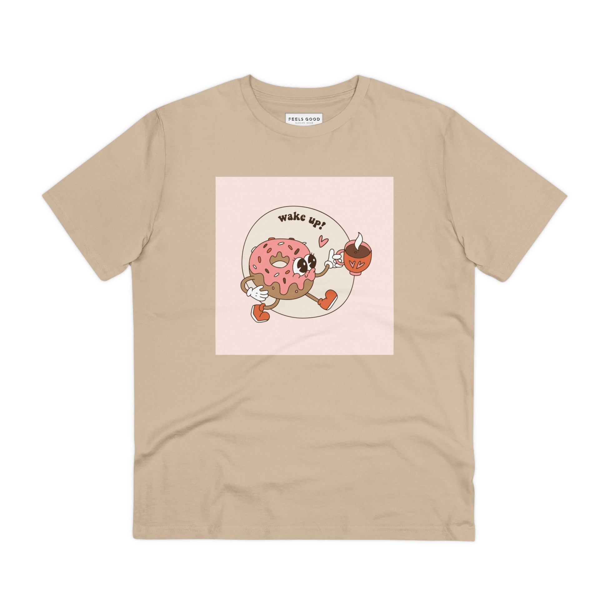 Express yourself with the 'Wake Up' retro organic cotton t-shirt. Iconic vintage slogan t-shirt.