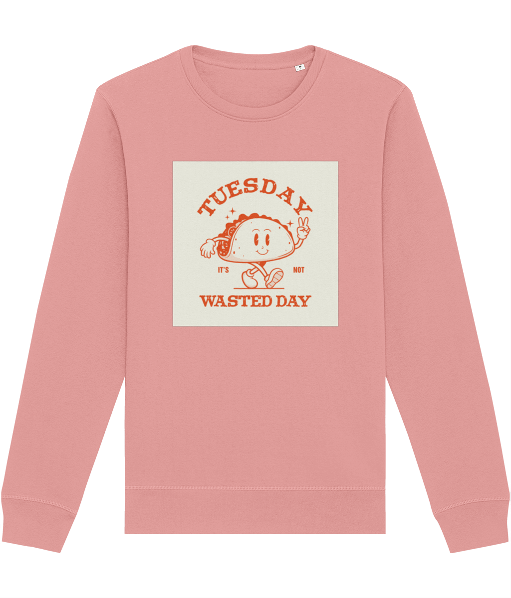 Stay stylish in the 'Wasted Day Tuesday' retro organic cotton Sweatshirt, a must-have vintage look.