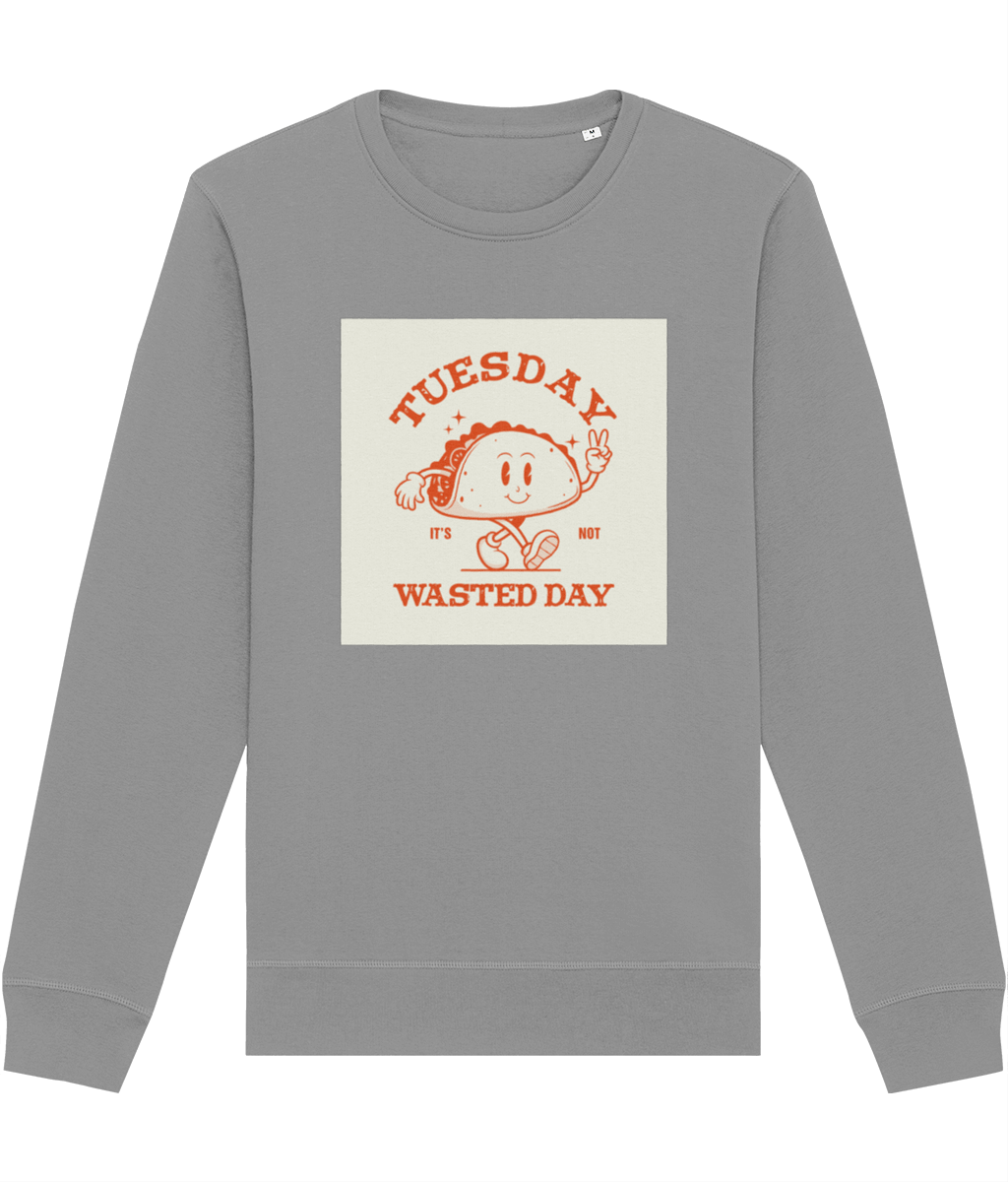 Love vintage? The 'Wasted Day Tuesday' retro organic cotton Sweatshirt is your go-to retro staple!