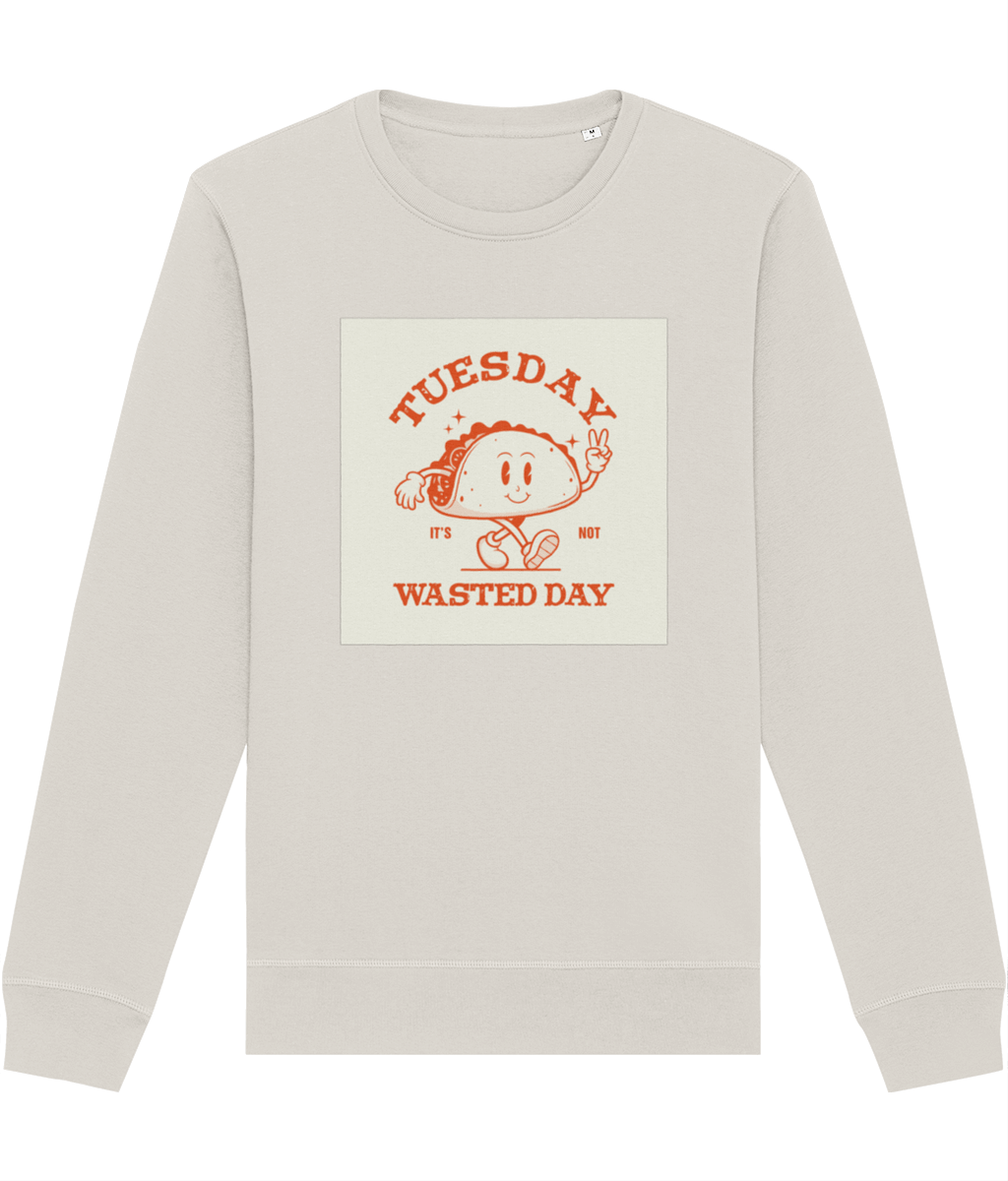 The 'Wasted Day Tuesday' retro organic cotton Sweatshirt blends vintage charm with everyday comfort.