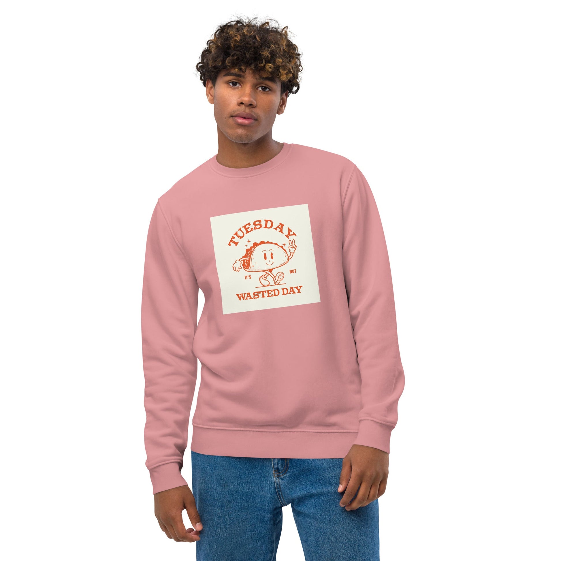 Get vintage vibes with the 'Wasted Day Tuesday' retro organic cotton Sweatshirt—a wardrobe staple!