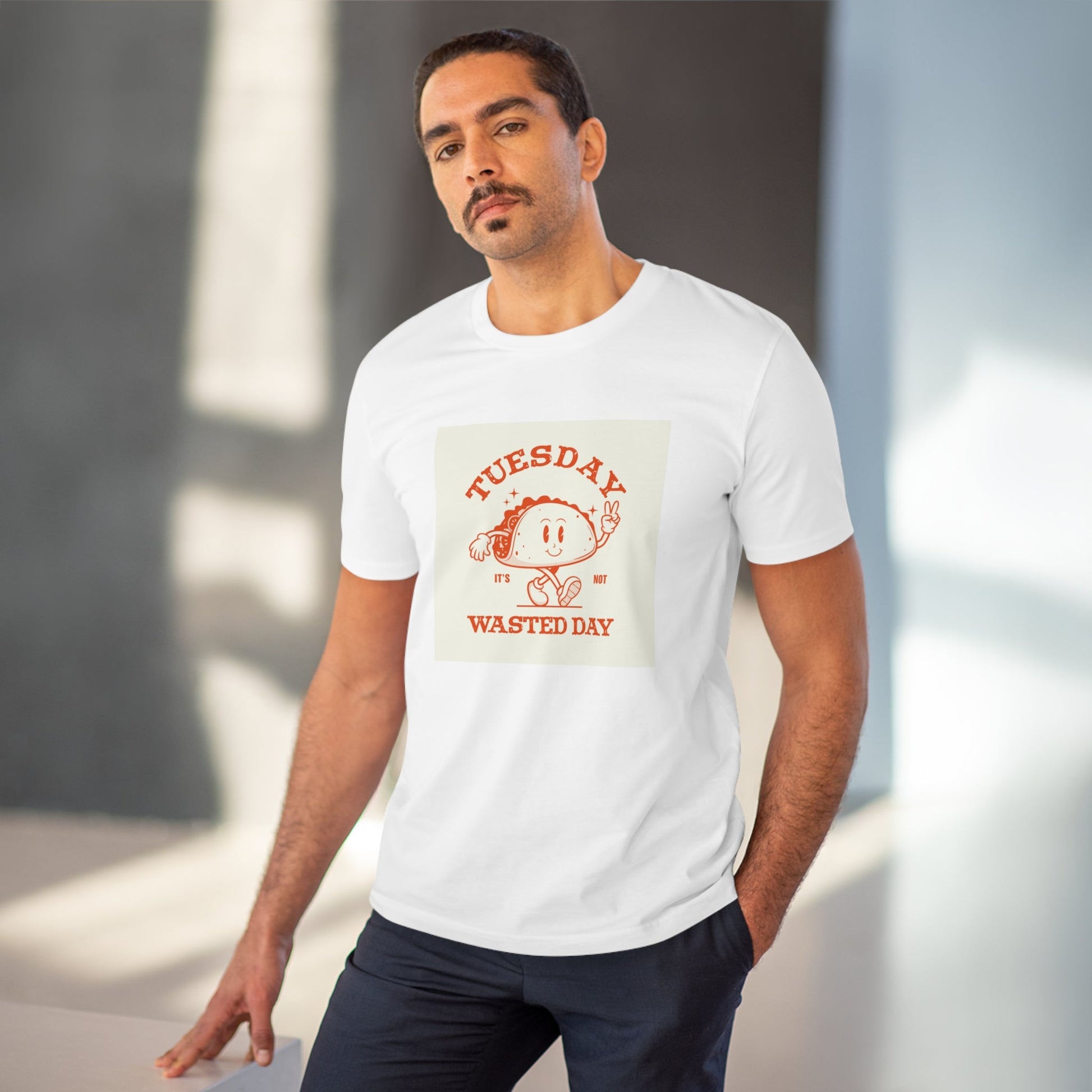 Upgrade your wardrobe with a vintage slogan t-shirt—grab the positive 'Wasted Day Tuesday' retro organic cotton t-shirt today!