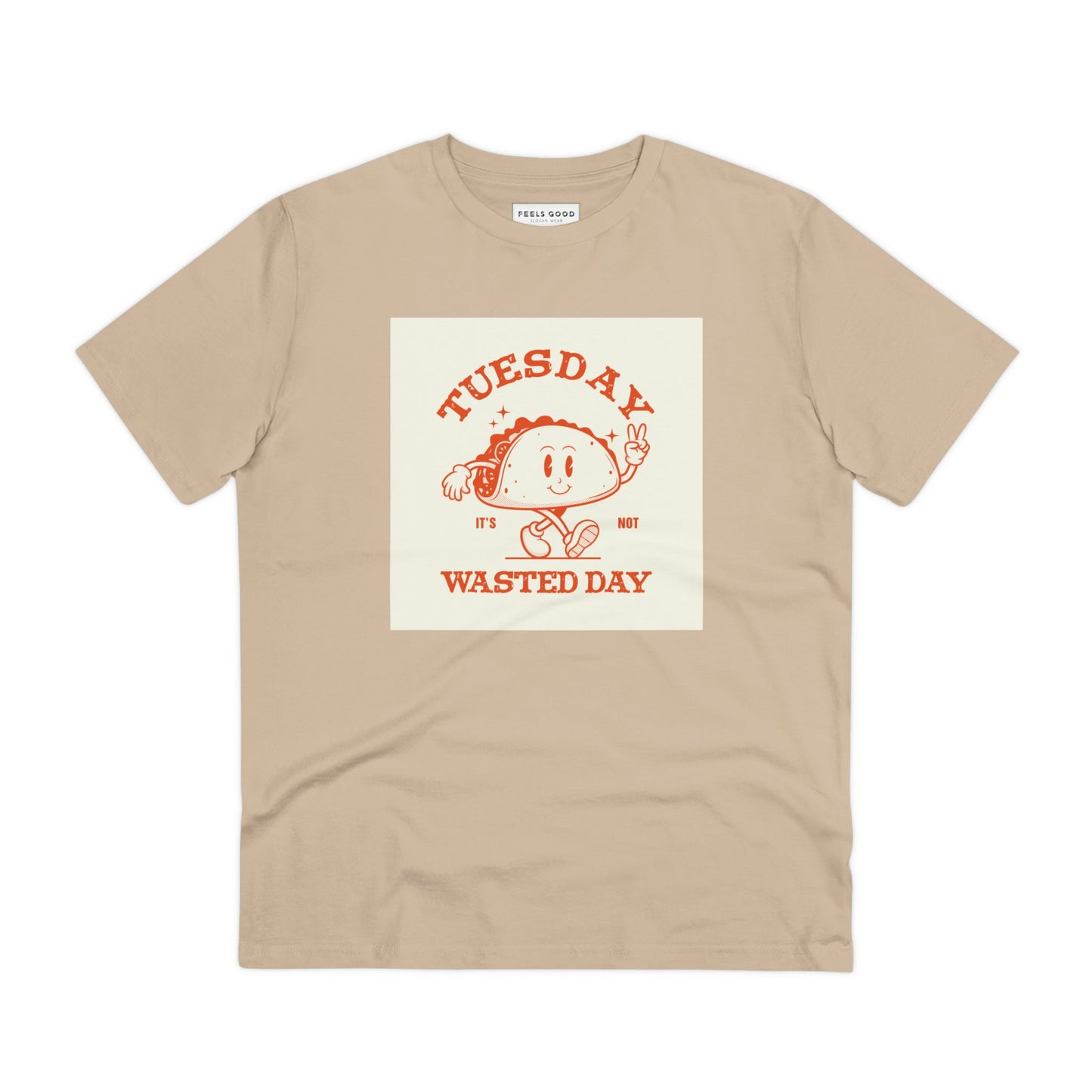 Stand out in retro t shirts for men like the positive 'Wasted Day Tuesday' retro organic cotton t-shirt!