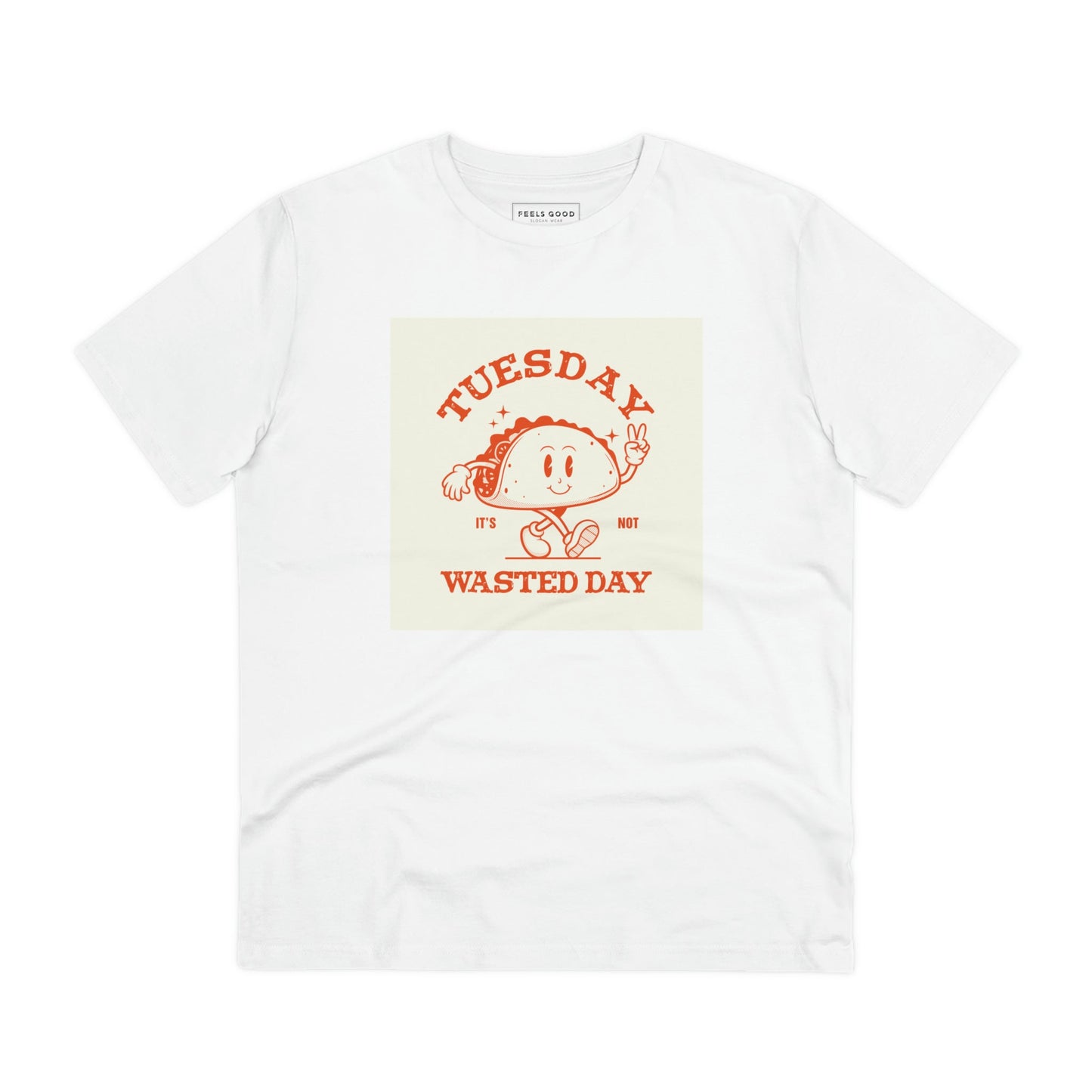 The positive 'Wasted Day Tuesday' retro organic cotton t-shirt is a must-have retro tshirt for men.