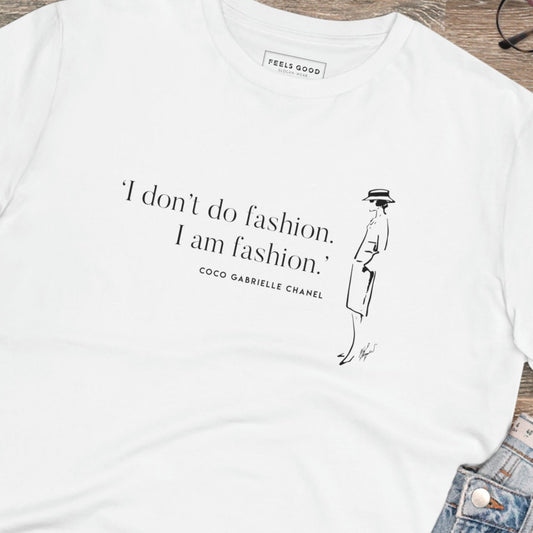 Quotes 'I Am Fashion' Coco organic cotton t-shirt – stylish quotes on t-shirt with a designer vibe.
