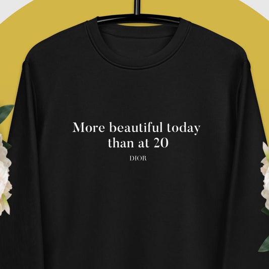 Quotes 'More Beautiful Now' Dior Organic Cotton Sweatshirt with bold slogan jumper style

