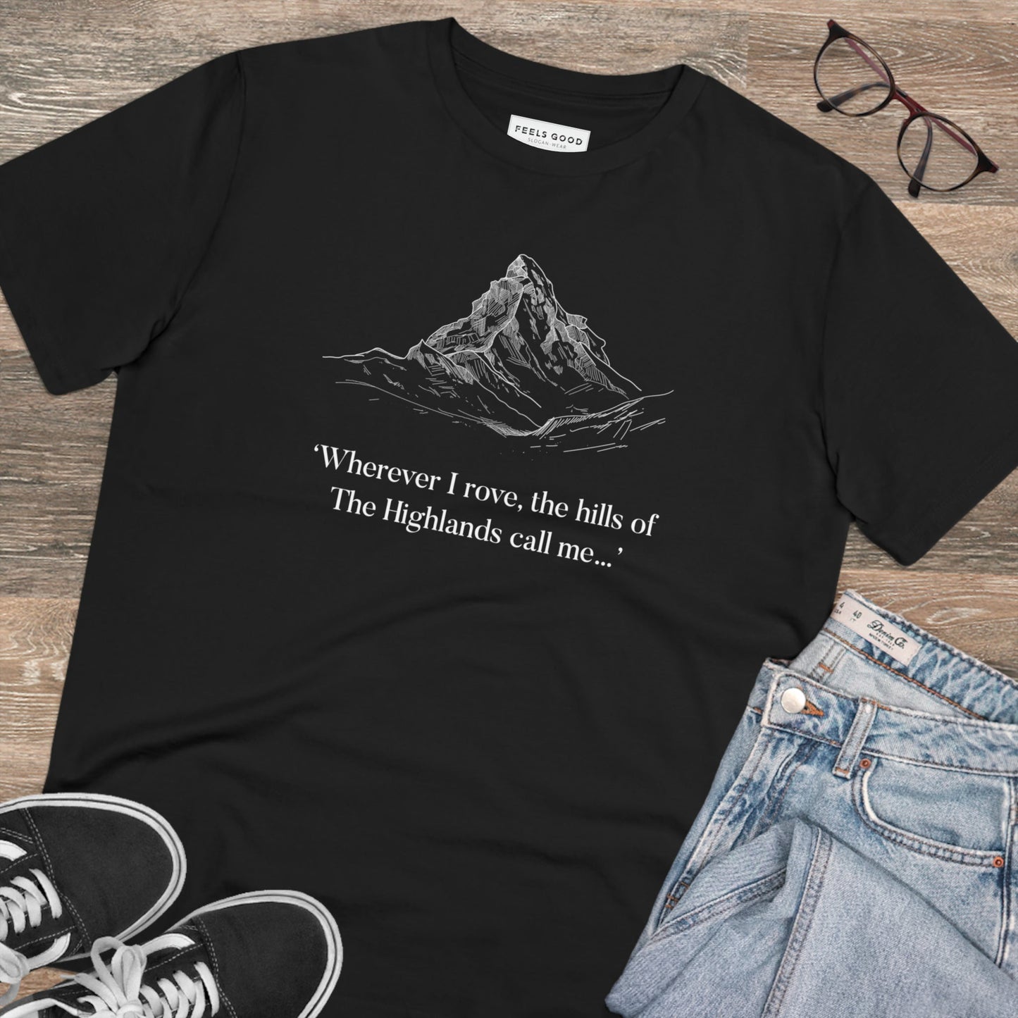 Stay stylish in a Scottish outfit with the Scotland 'Hills Of The Highlands' organic cotton t-shirt.