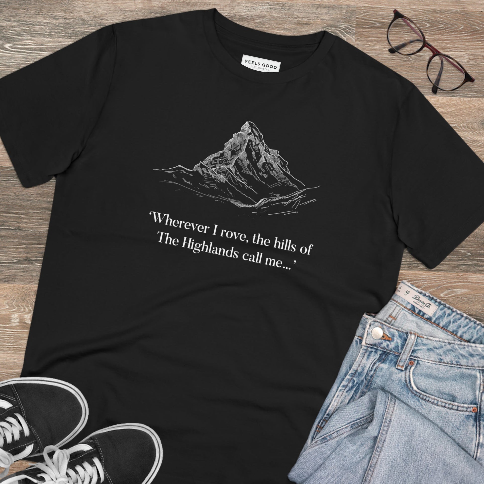Stay stylish in a Scottish outfit with the Scotland 'Hills Of The Highlands' organic cotton t-shirt.