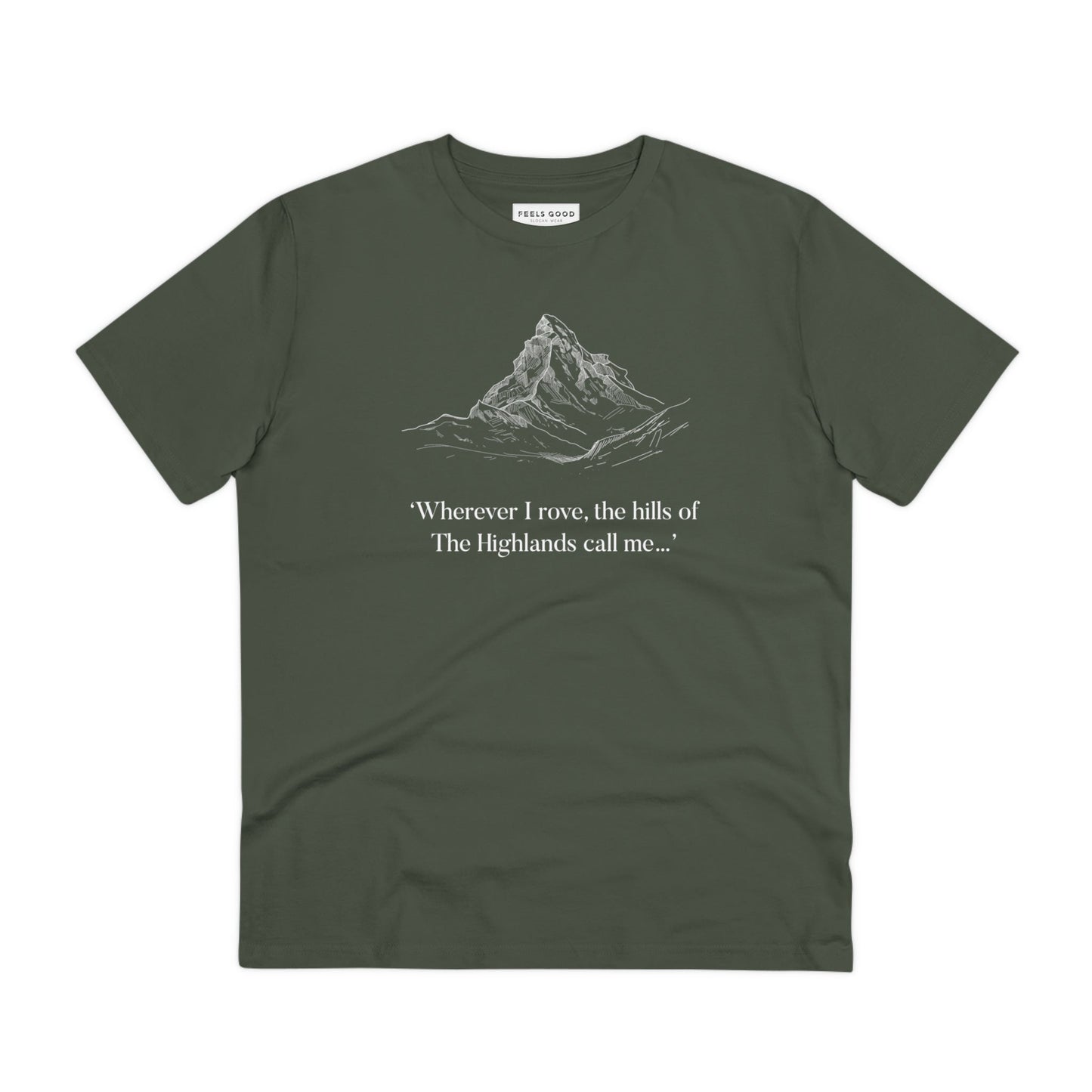 A comfy choice for Scottish dress, the Scotland 'Hills Of The Highlands' organic cotton t-shirt.