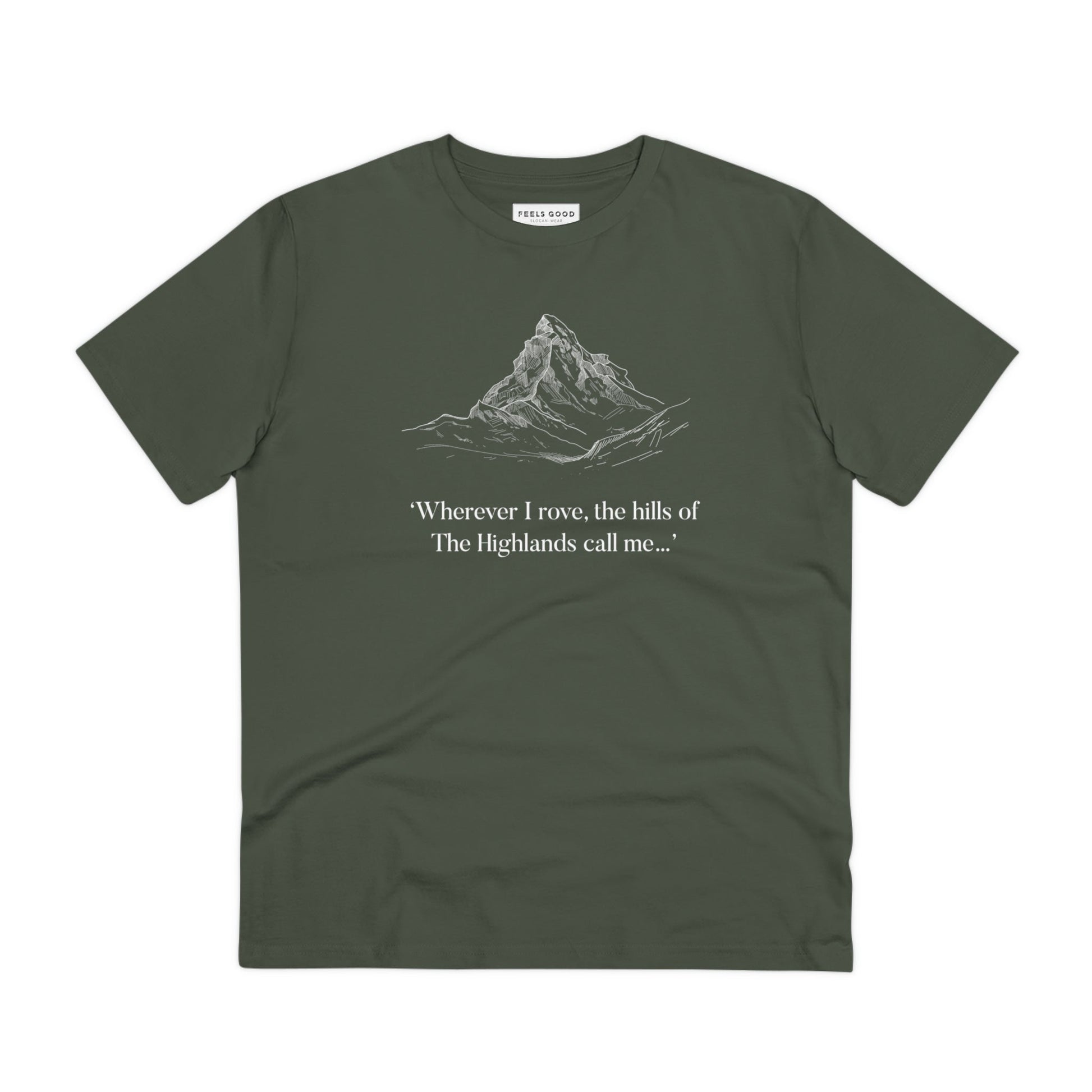 A comfy choice for Scottish dress, the Scotland 'Hills Of The Highlands' organic cotton t-shirt.