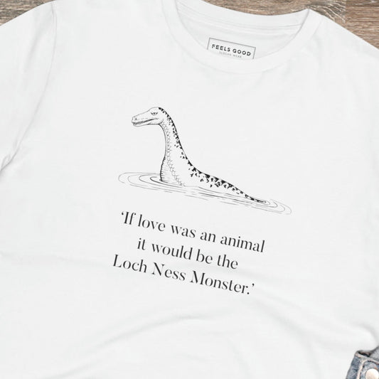 Wear the Scotland 'Nessie' organic cotton t-shirt—a must-have Scottish outfit with classic charm!
